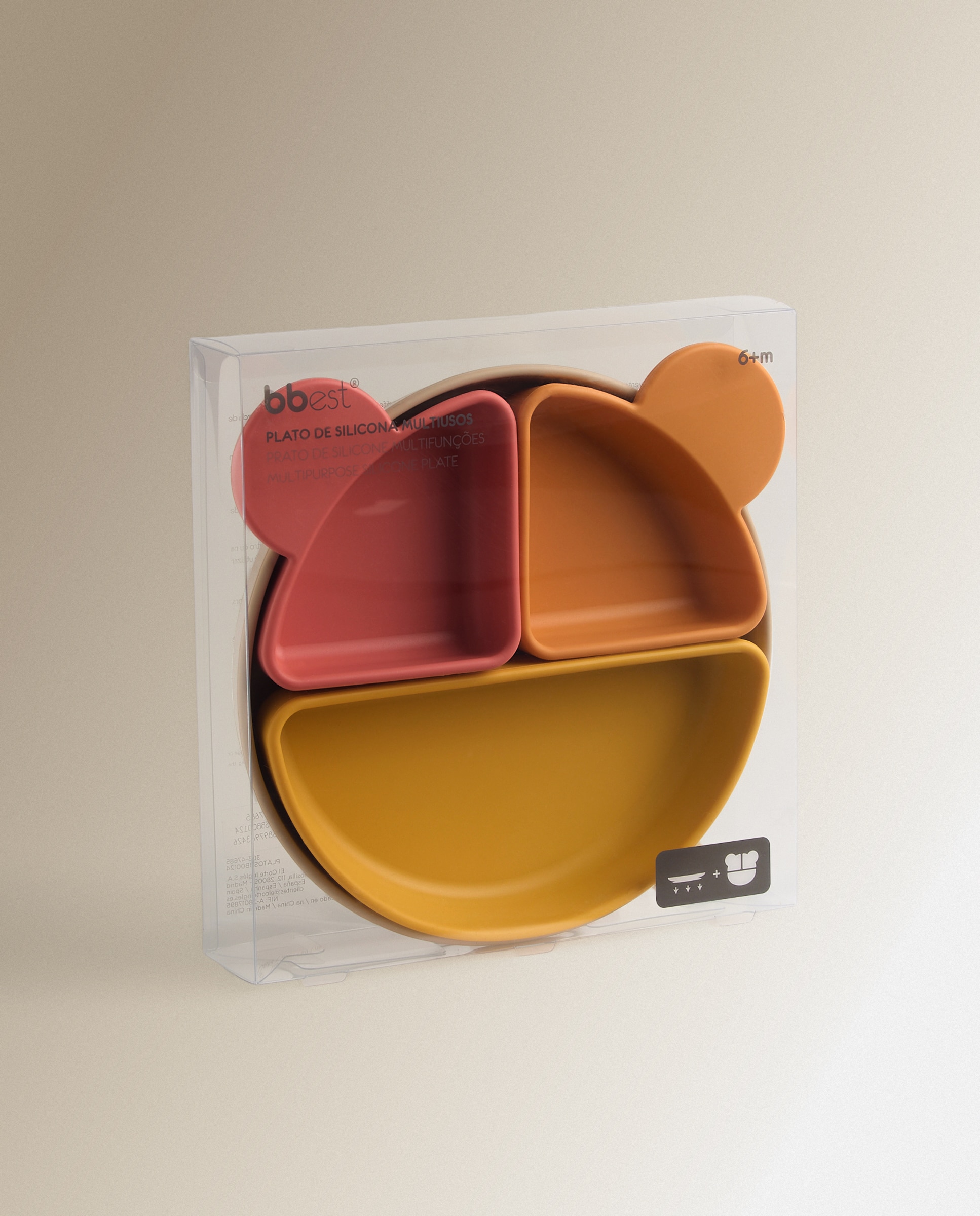 Plato de silicona Bbest con ventosa y 3 compartimentos - Coral Coral-3