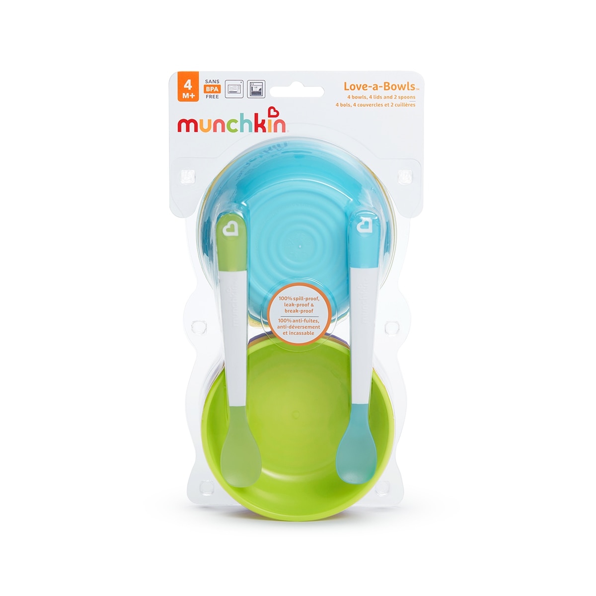 Juego 4 Recipientes para Conservación de Alimentos Munchkin Bol/Tapa + 2 Cucharas - Multicolor Multicolor-2