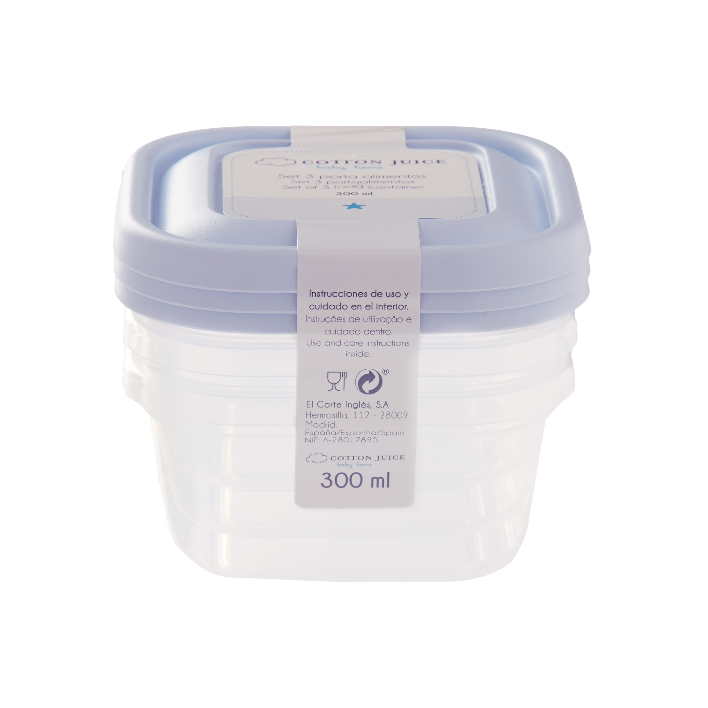 Juego de 3 Recipientes de Conservación de Alimentos Cotton Juice Baby Home (300 ml) - Azul Azul-2