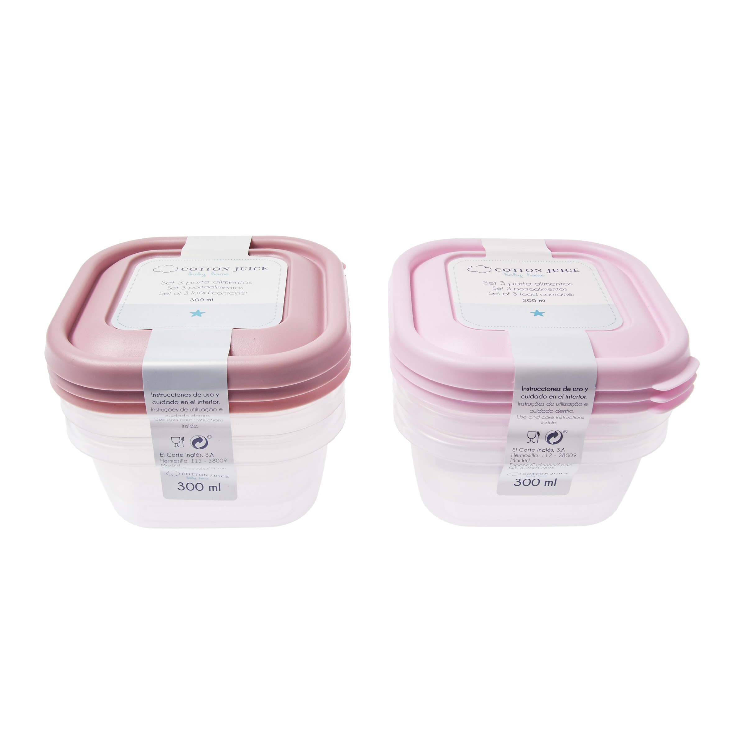 Juego de 3 Recipientes de Conservación de Alimentos Cotton Juice Baby Home (300 ml) - Rosa Rosa-2