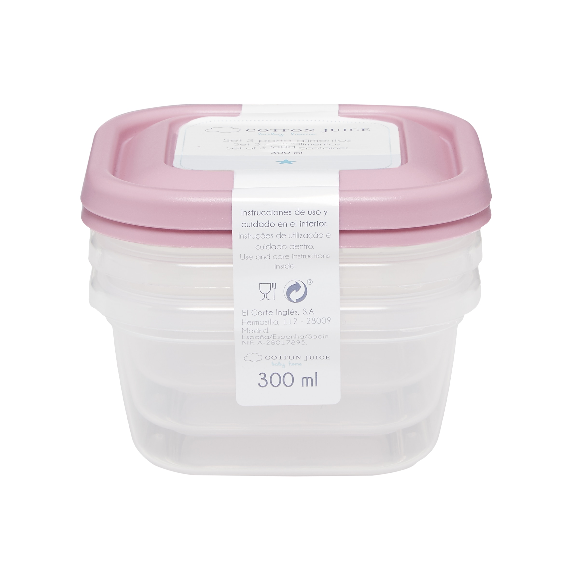 Juego de 3 Recipientes de Conservación de Alimentos Cotton Juice Baby Home (300 ml) - Rosa Rosa-3