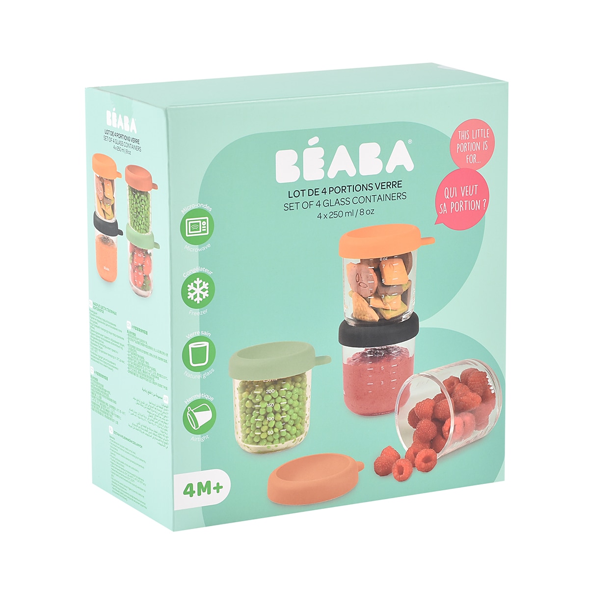 Botes de conservación de cristal Béaba 250ml pack 4ud Multicolor Multicolor-7