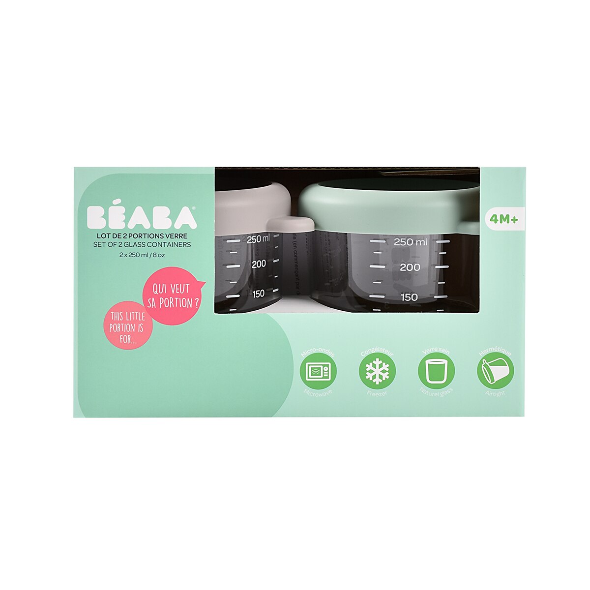 Botes de conservación de cristal Béaba 250ml pack 2ud - Verde Verde-5