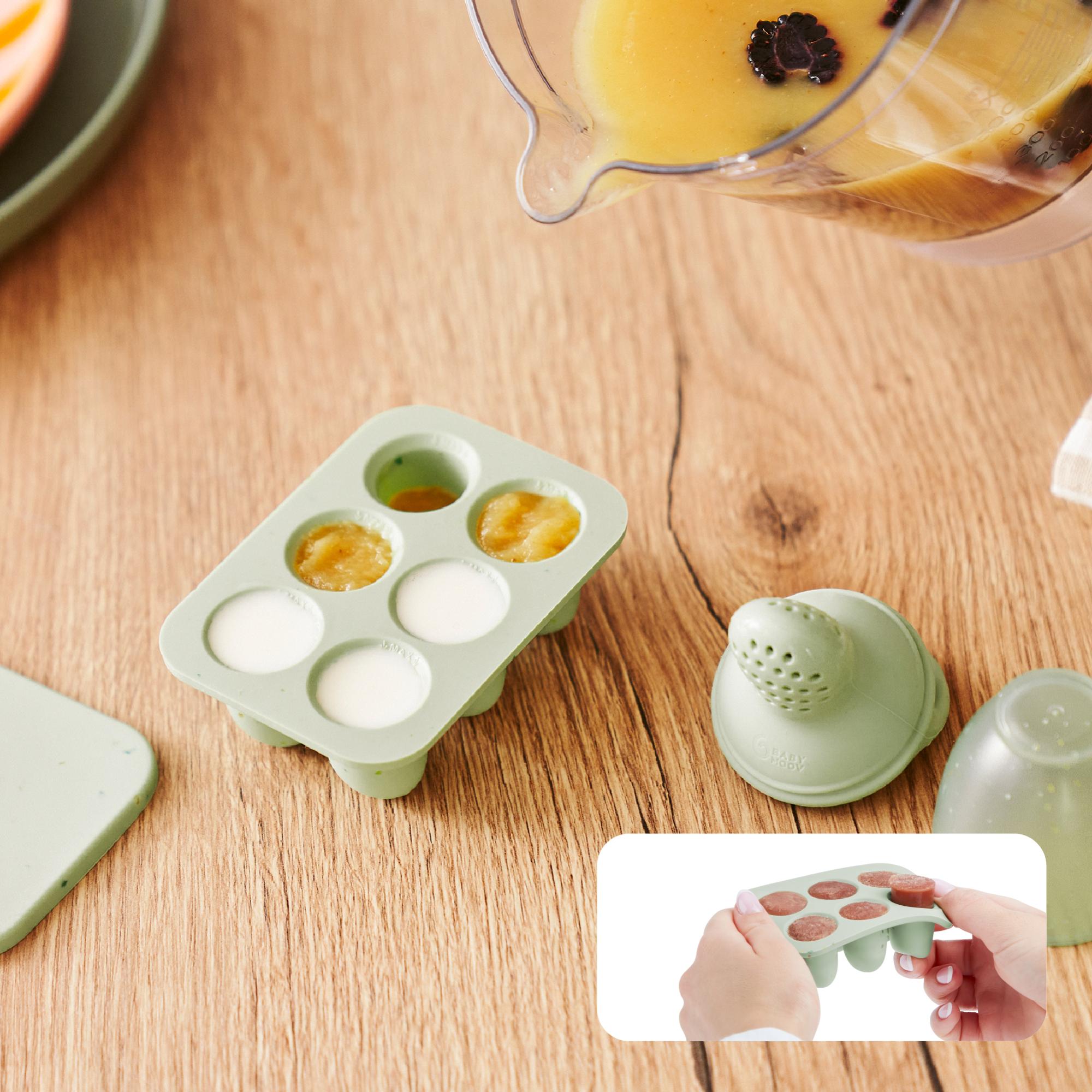 Set contenedores silicona y alimentador antiahogo Babymoov 3 piezas - Verde Verde-6