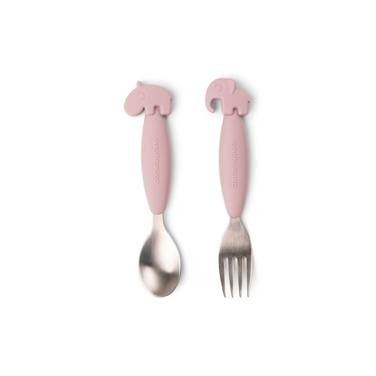 Colher e Garfo de Silicone Fácil de Agarrar - Rosa Rosa-1