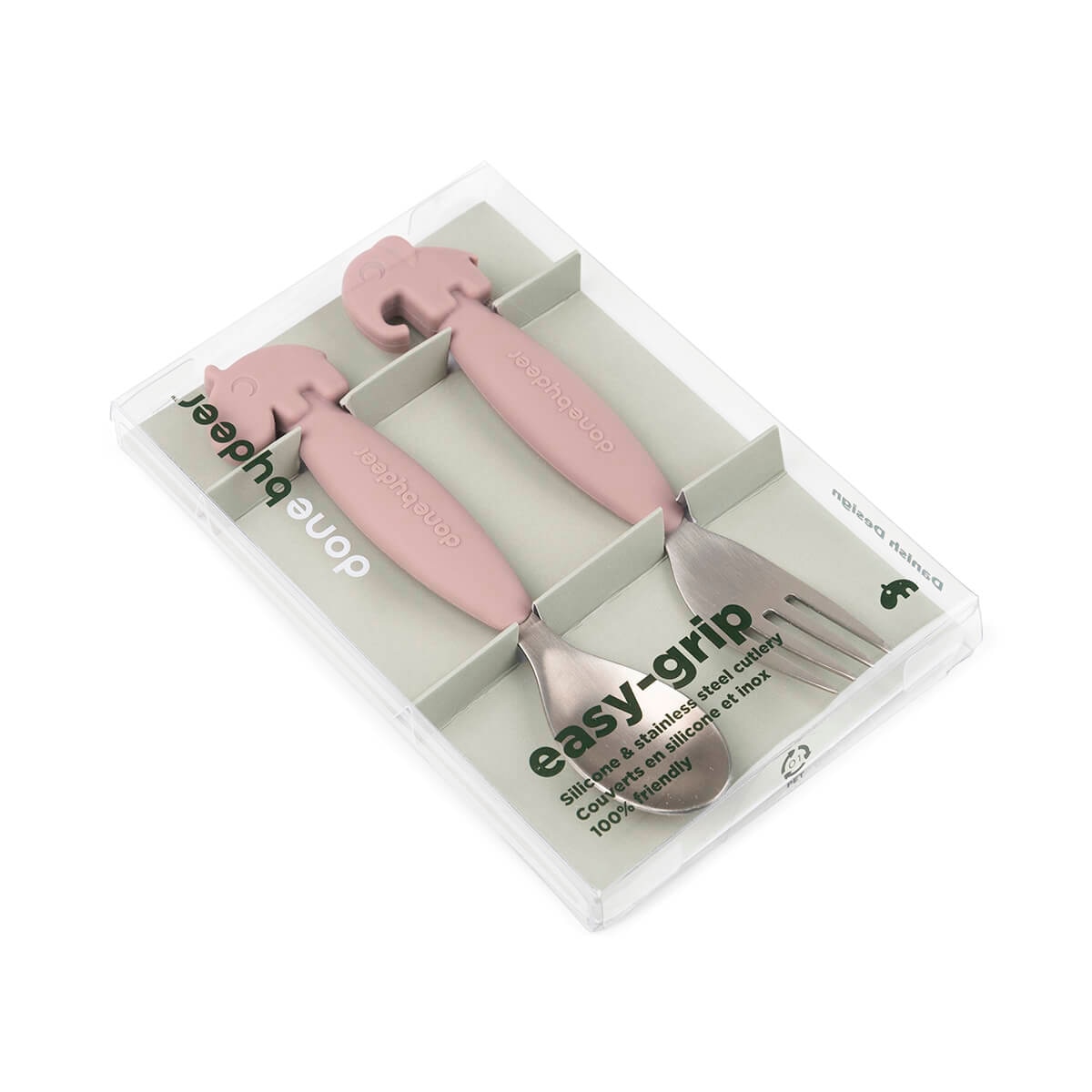Colher e Garfo de Silicone Fácil de Agarrar - Rosa Rosa-3