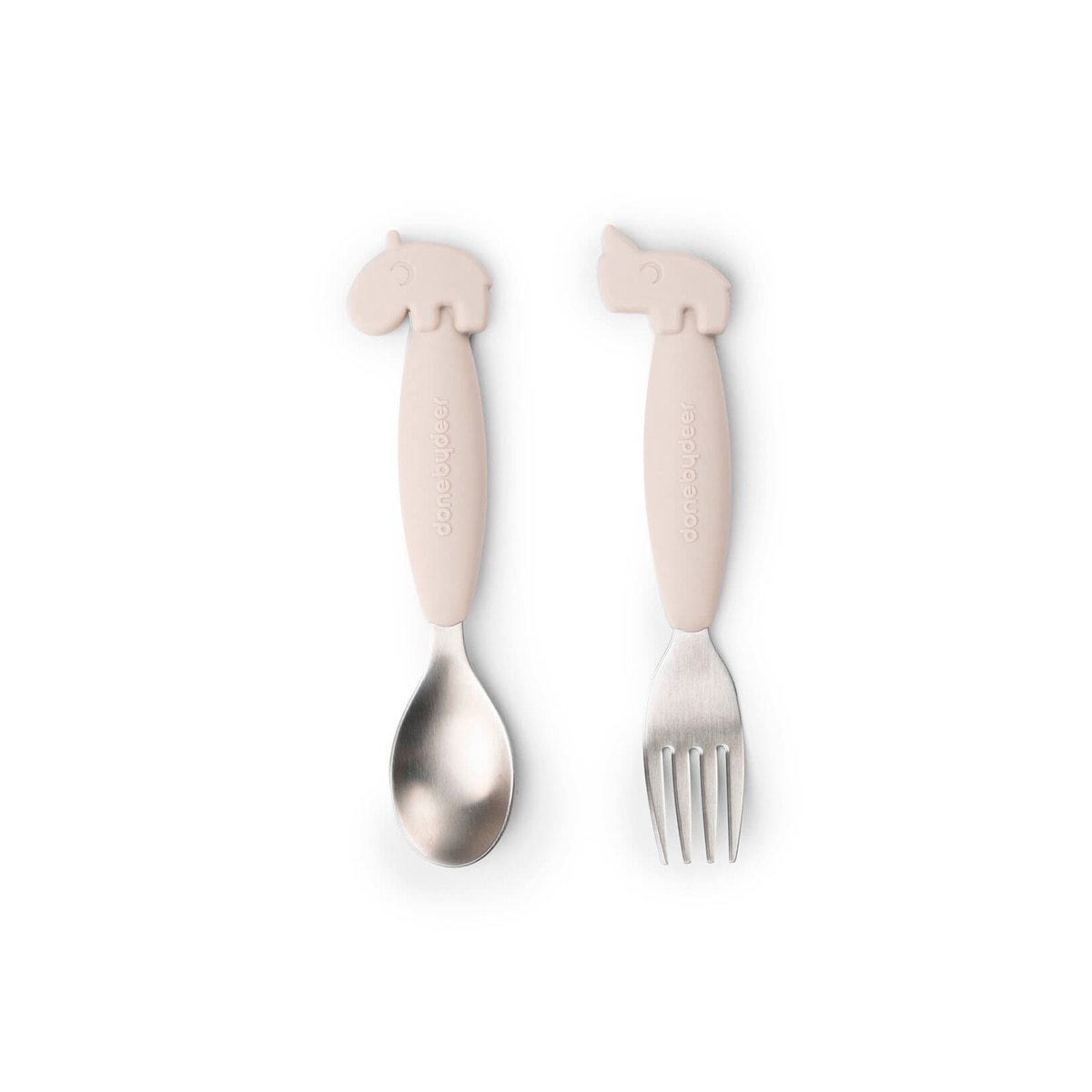 Colher e Garfo Silicone Fácil Manuseamento - Areia Bege-1