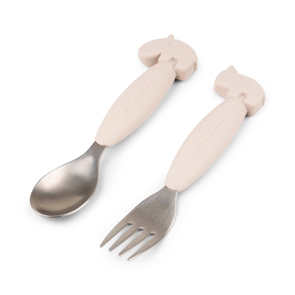 Colher e Garfo Silicone Fácil Manuseamento - Areia Bege-2