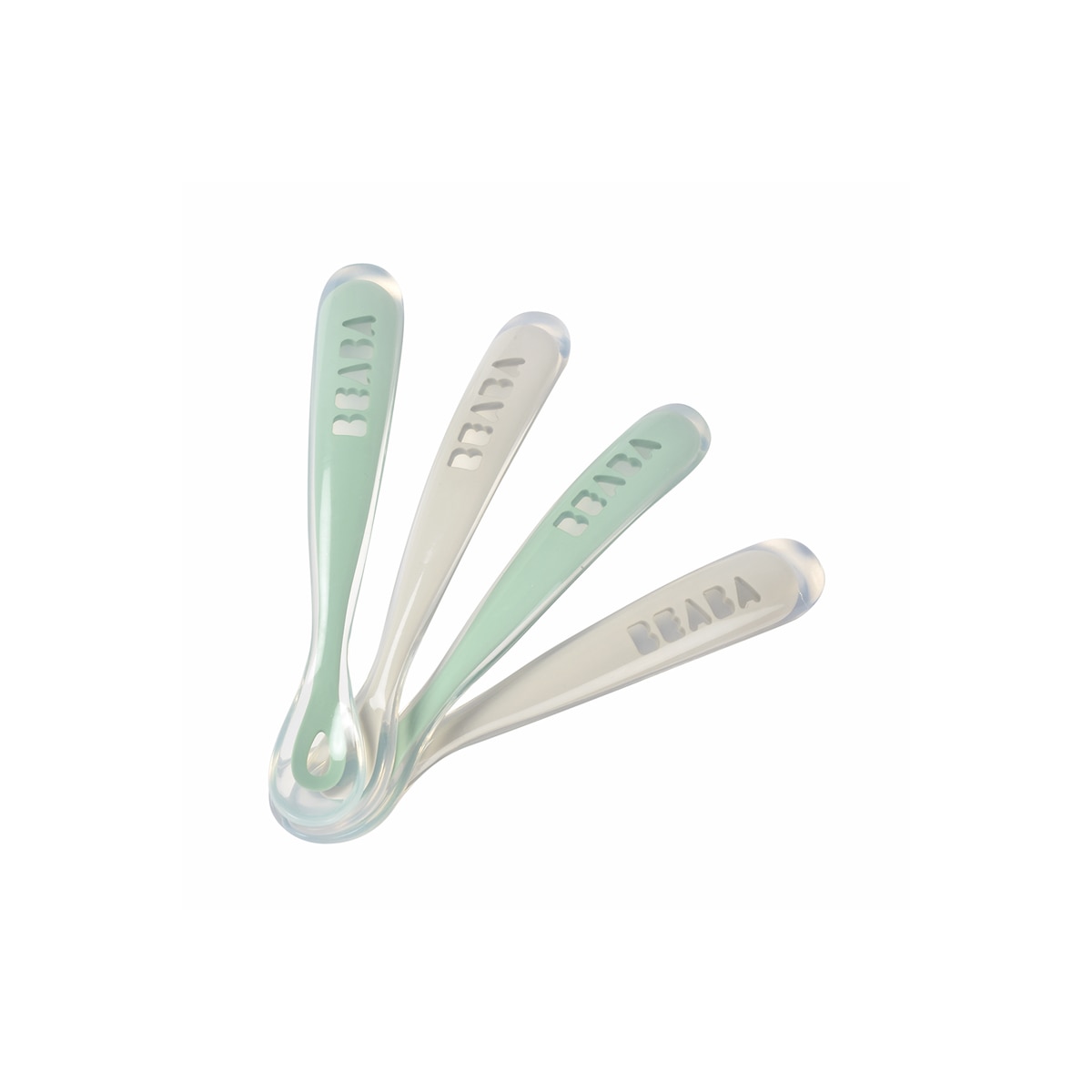 Béaba - Juego 4 cucharas silicona 1ª edad Beaba gris-verde.