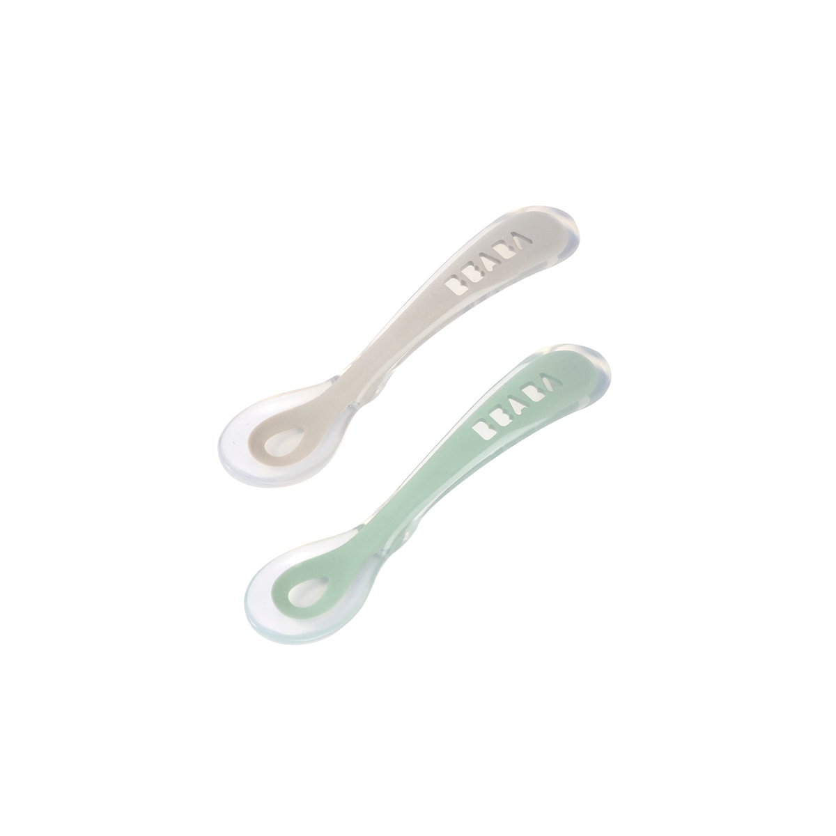 Jogo 2 Colheres Silicone 2.ª Idade com Estojo Beabá - Cinzento/Verde Verde-claro-2
