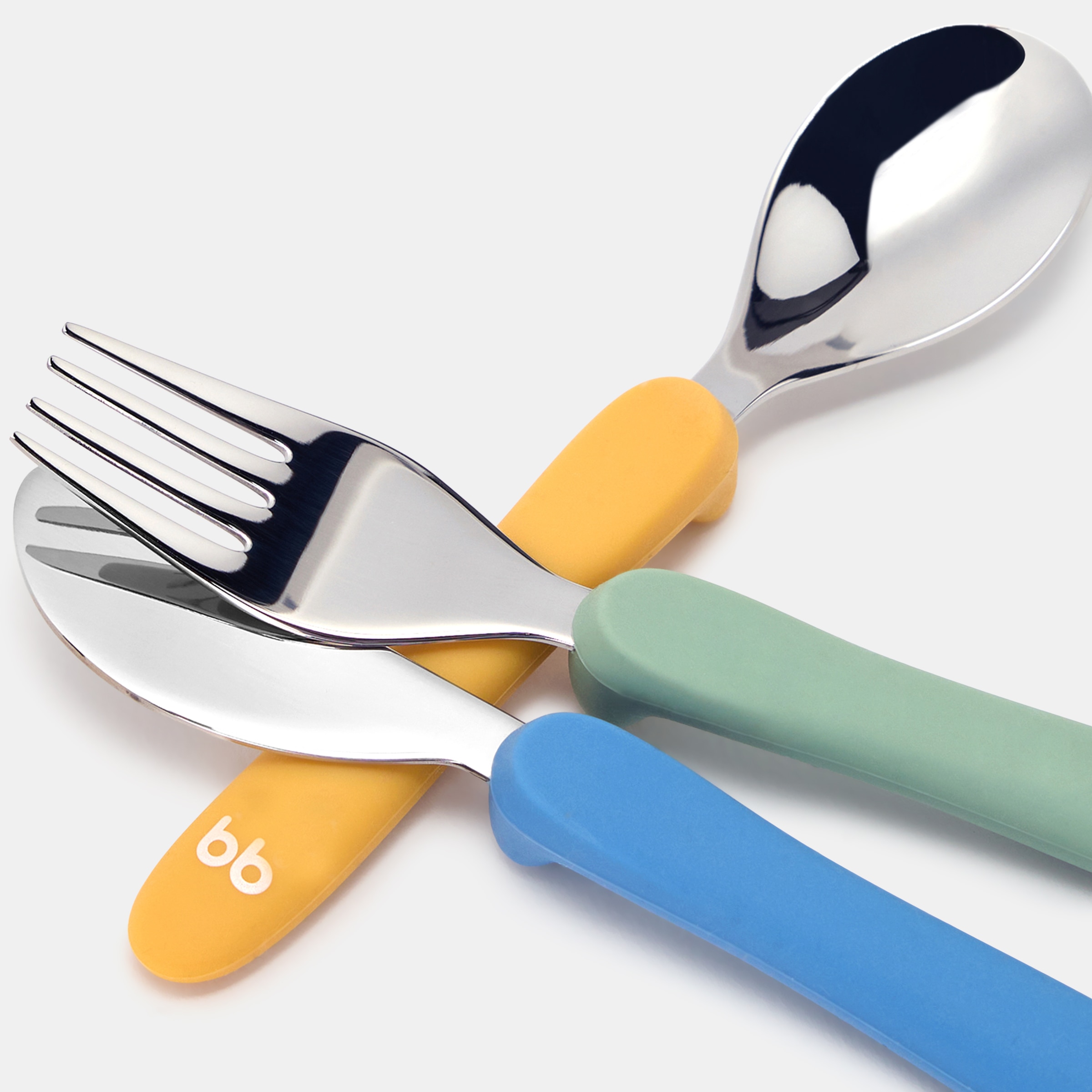 Conjunto de talheres infantis em aço inoxidável e silicone da Bbest Multicolor-2