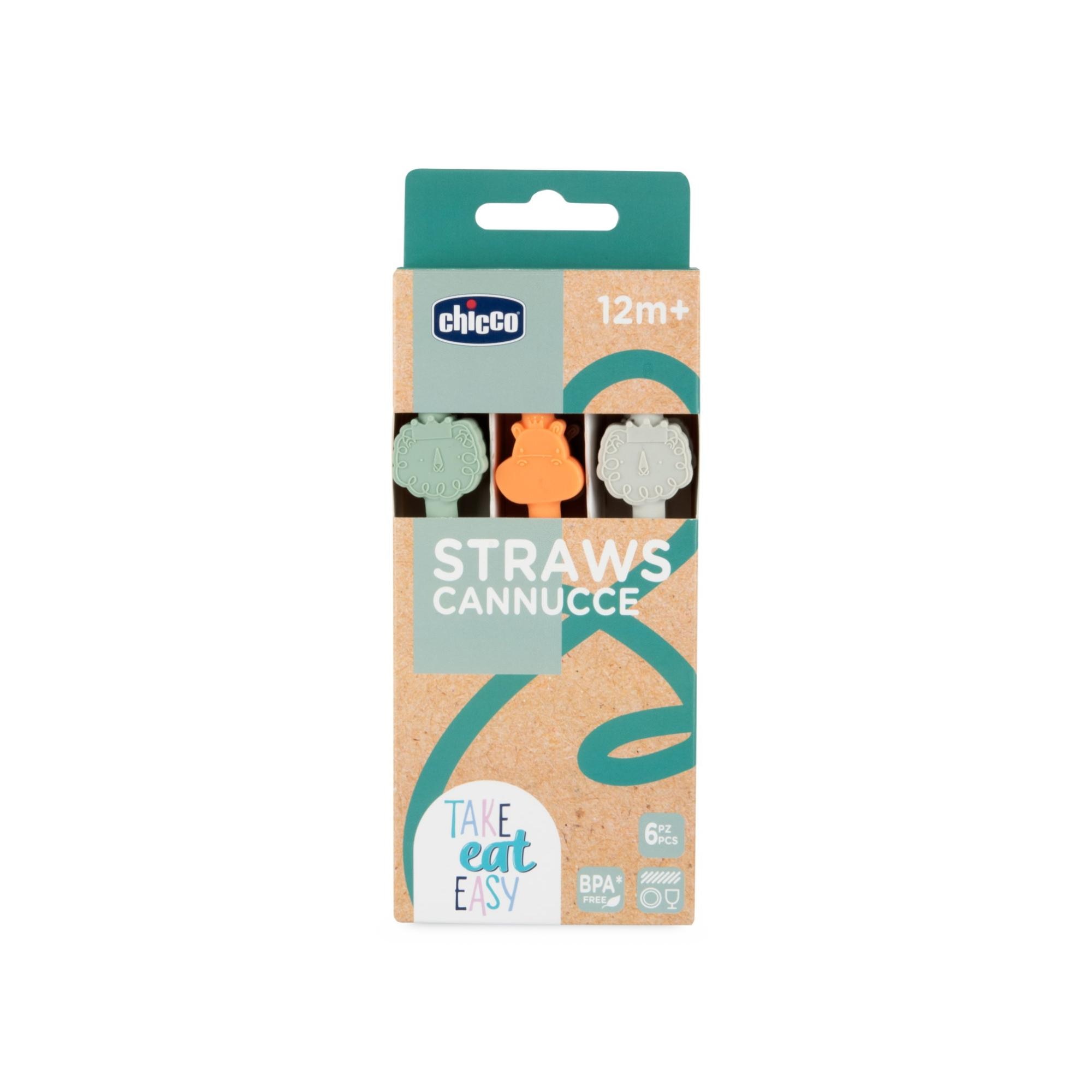 Chicco - Set pajitas Chicco silicona 6ud, 12 meses.