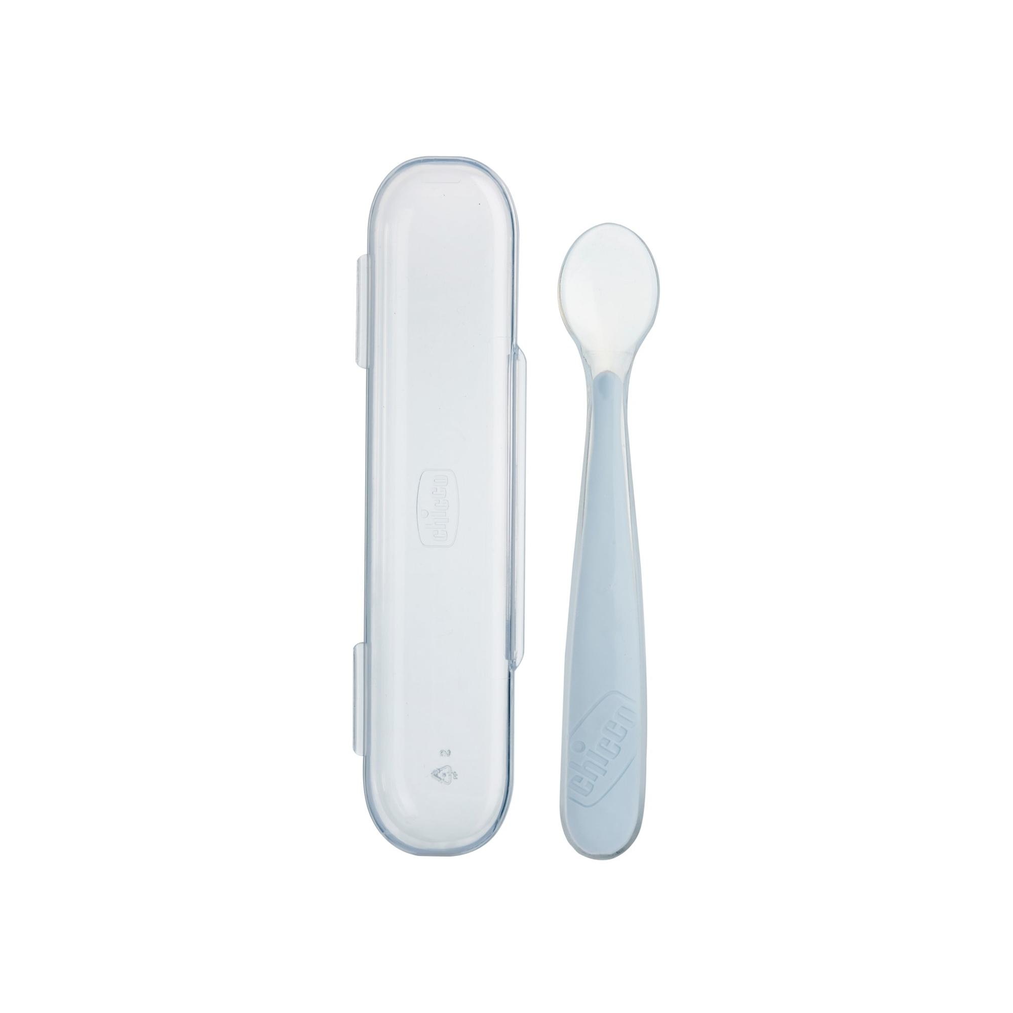 Cuchara silicona Chicco con estuche, 6 meses Gris Gris-2