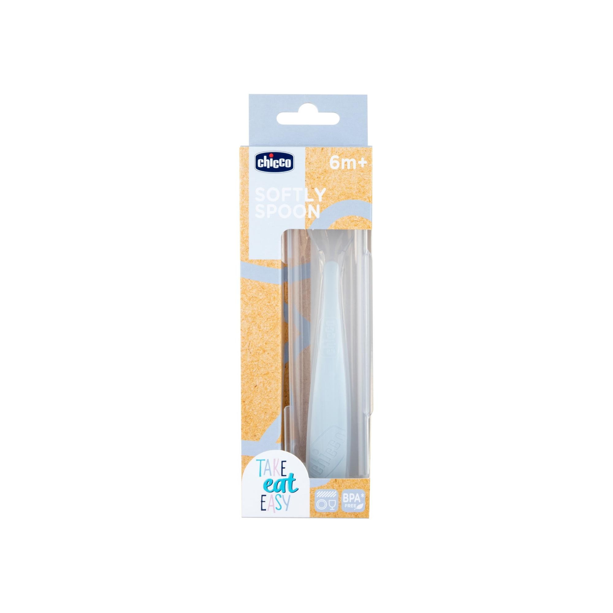 Cuchara silicona Chicco con estuche, 6 meses Gris Gris-3