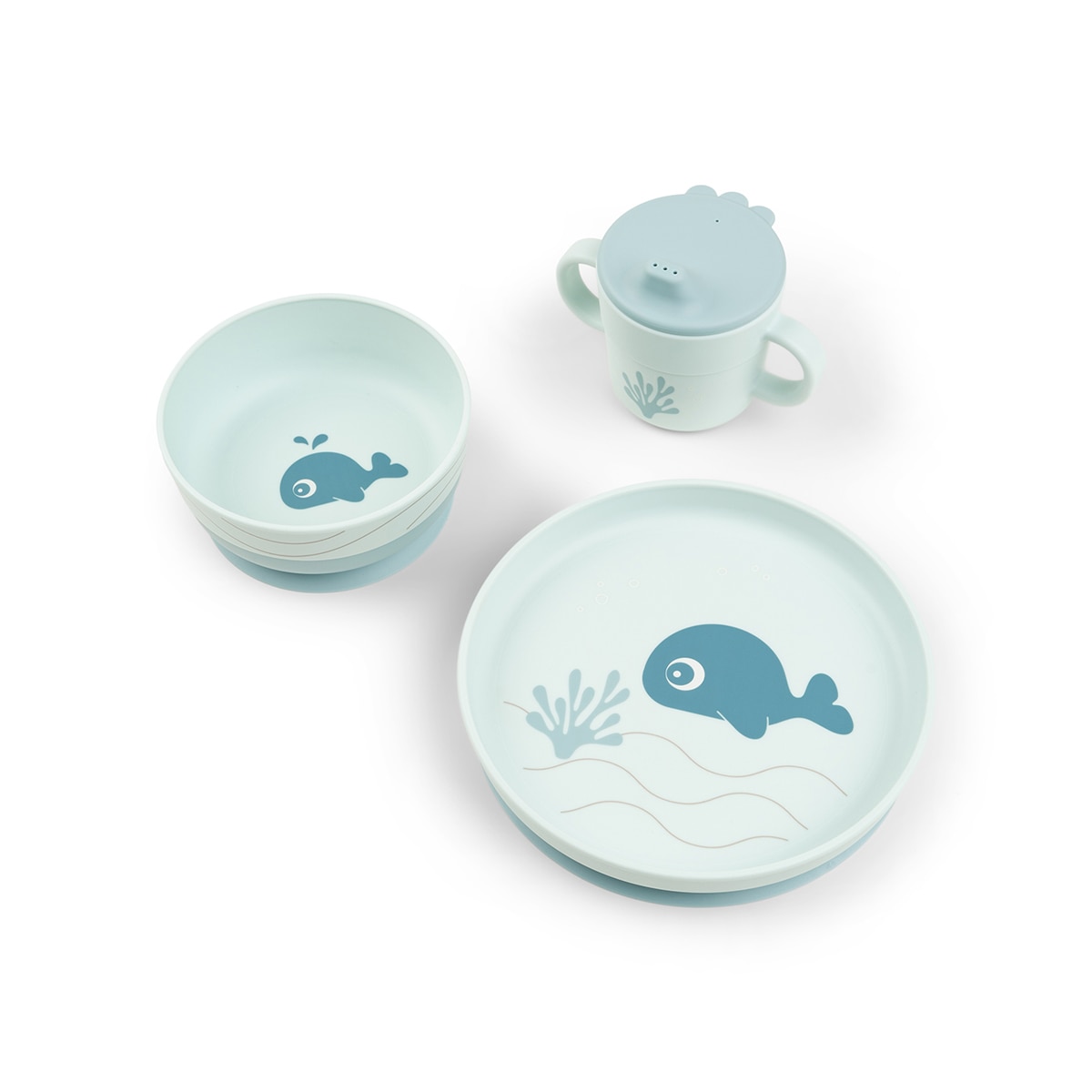 Set de vajilla Done by Deer con plato, bowl ventosa y taza de aprendizaje - Azul porcelana Azul porcelana-1