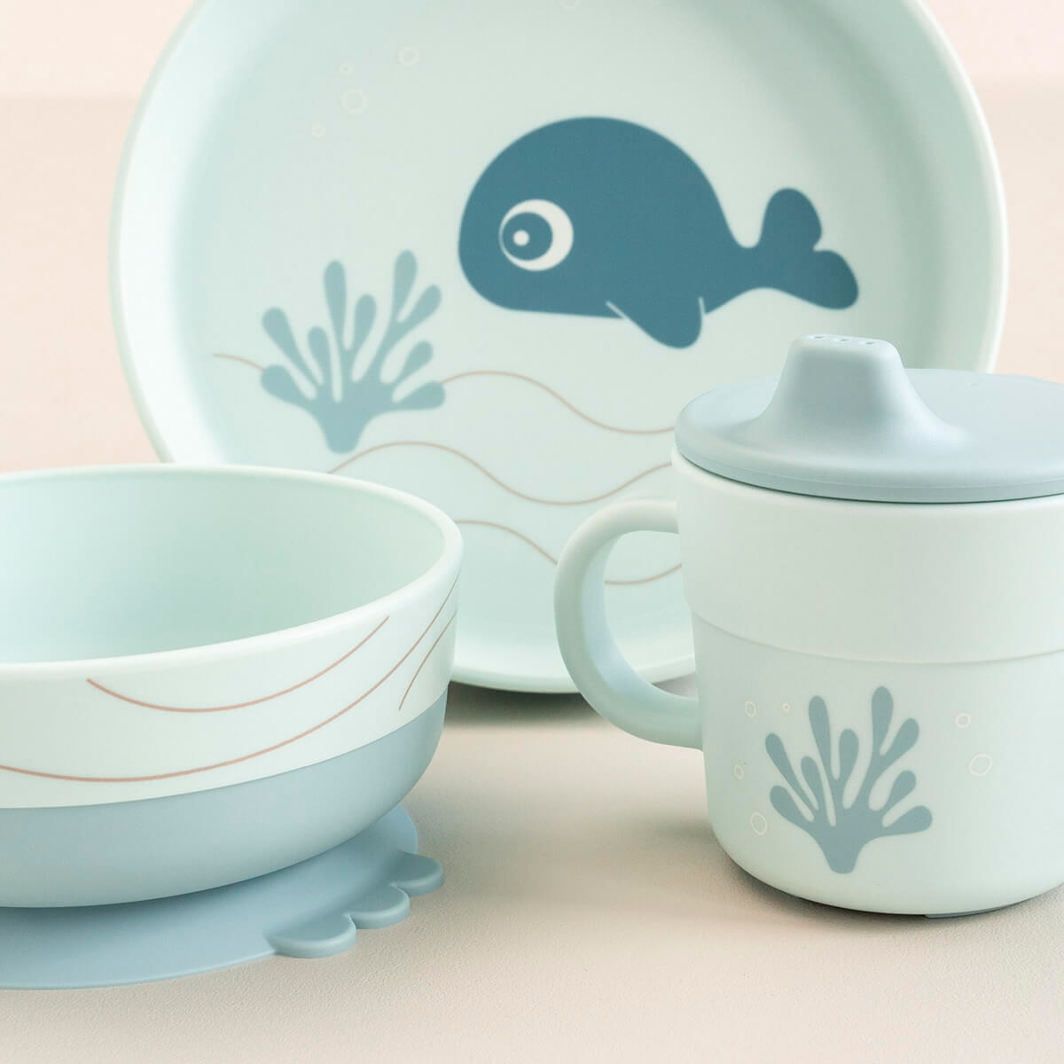 Set de vajilla Done by Deer con plato, bowl ventosa y taza de aprendizaje - Azul porcelana Azul porcelana-8