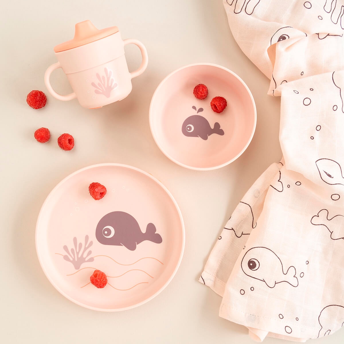 Set de vajilla Done by Deer con plato, bowl ventosa y taza de aprendizaje - Rosa pastel Rosa pastel-6