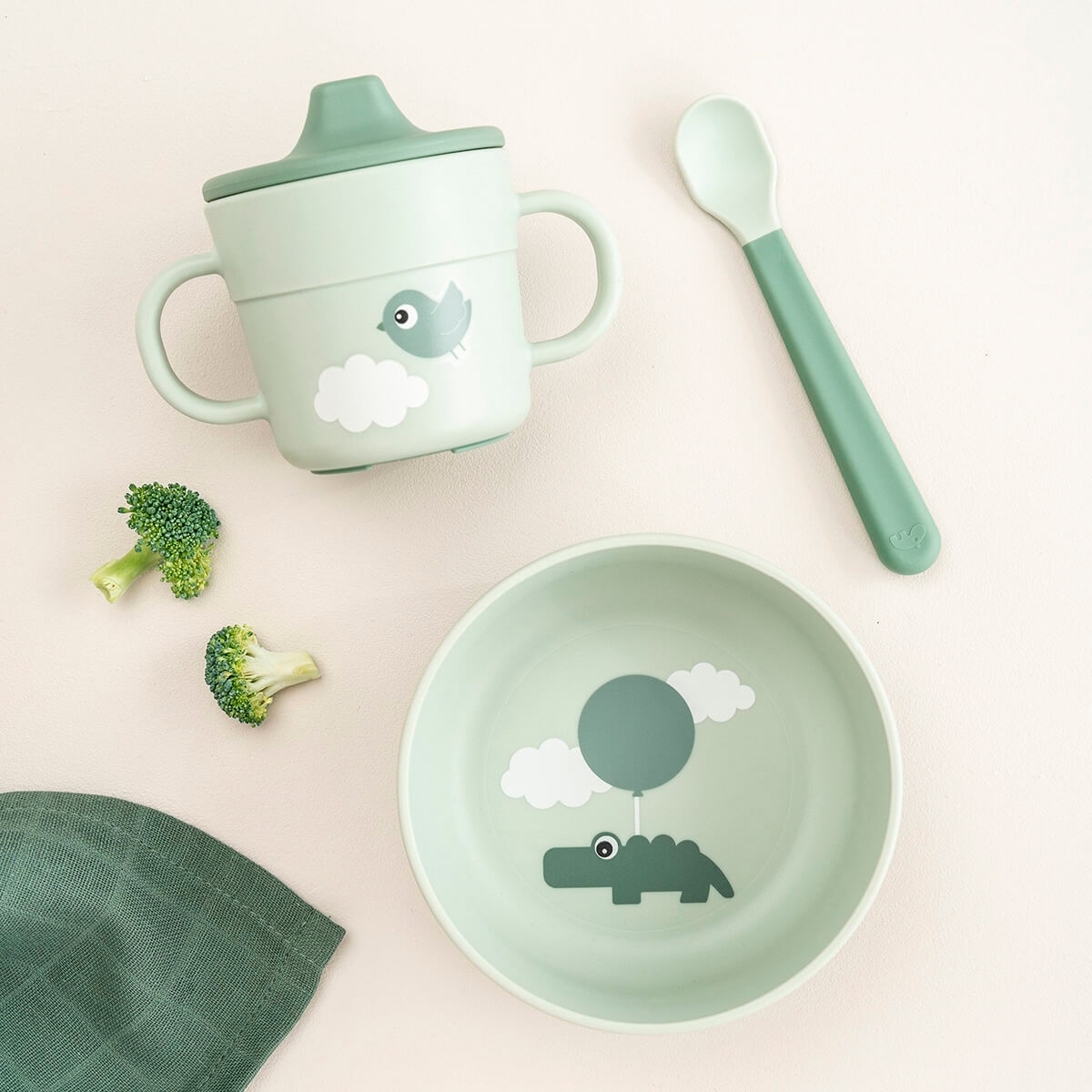 Conjunto a Minha Primeira Loiça com Tigela c/ Ventosa, Copo de Aprendizagem e Colher Verde-7