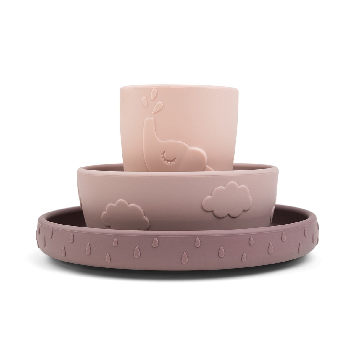 Loiça de 3 Peças de Silicone Antiderrapante Stick&Stay Rosa-1