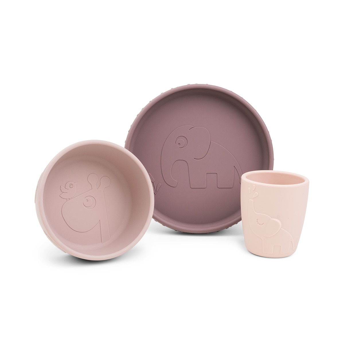 Loiça de 3 Peças de Silicone Antiderrapante Stick&Stay Rosa-3