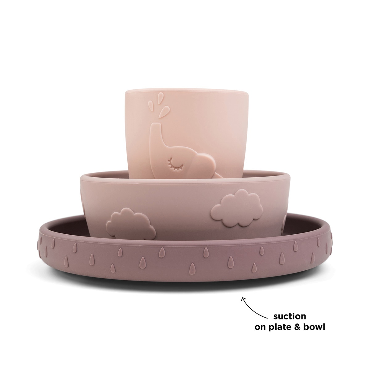 Loiça de 3 Peças de Silicone Antiderrapante Stick&Stay Rosa-8