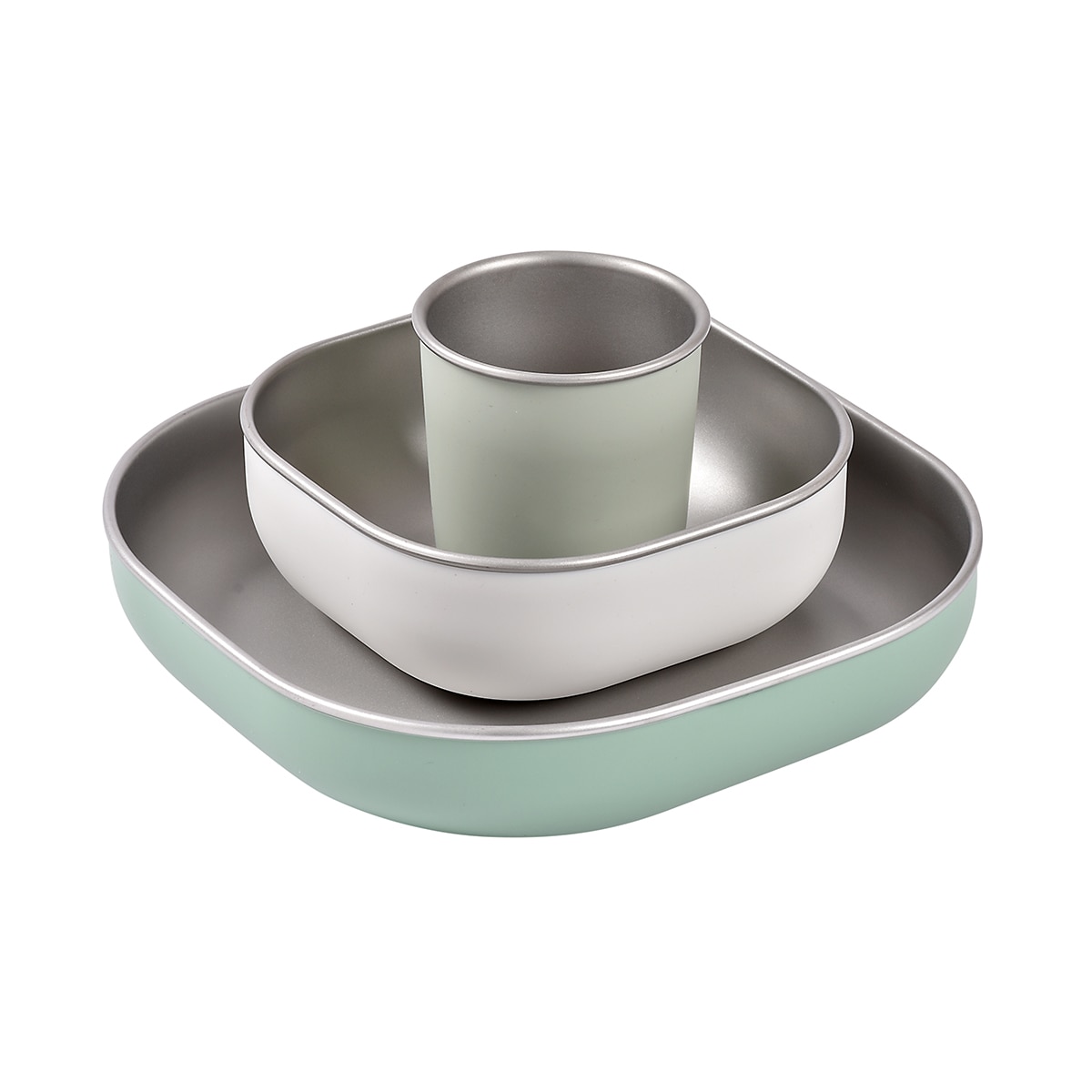 Vajilla 3 piezas Béaba de inox y silicona apta microondas - Verde anticuario Verde anticuario-1