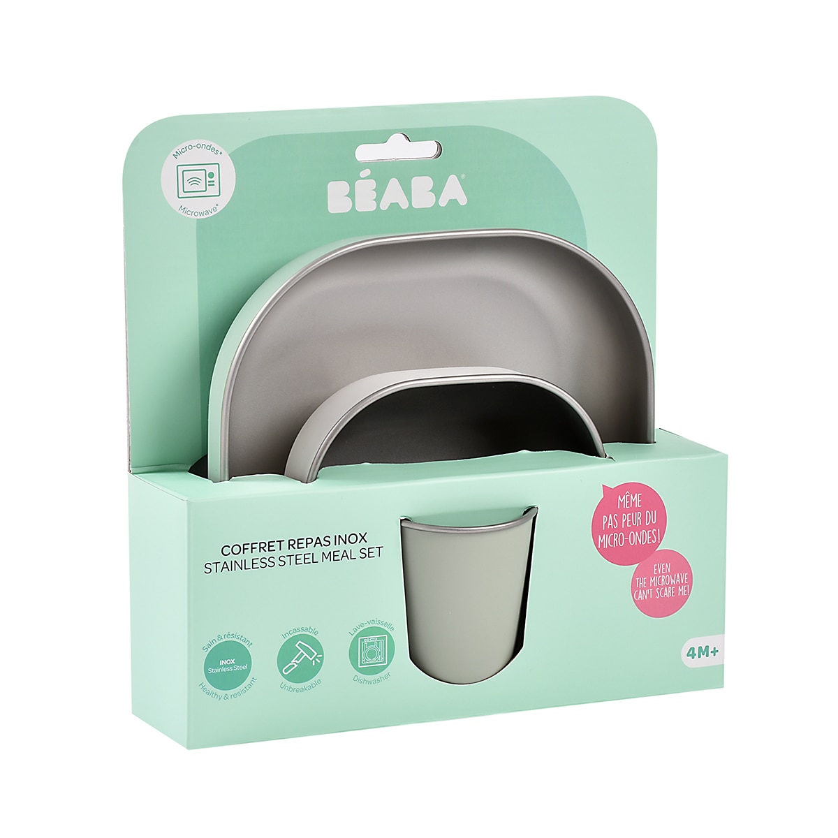 Vajilla 3 piezas Béaba de inox y silicona apta microondas - Verde anticuario Verde anticuario-3