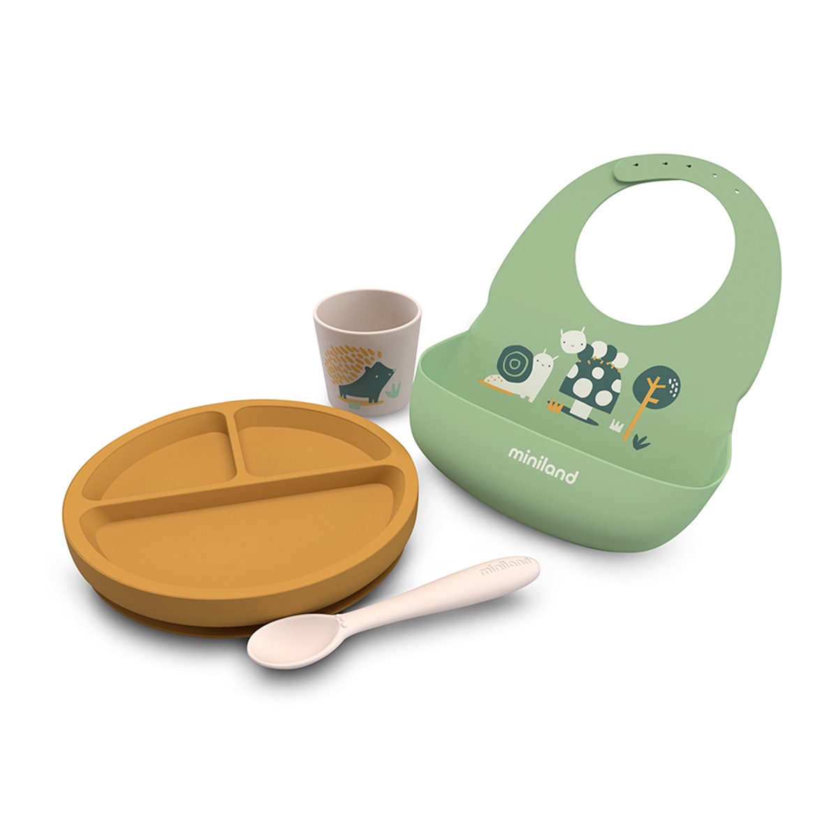 Vajilla 4 piezas Miniland silicona BLW - Verde anticuario Verde anticuario-1