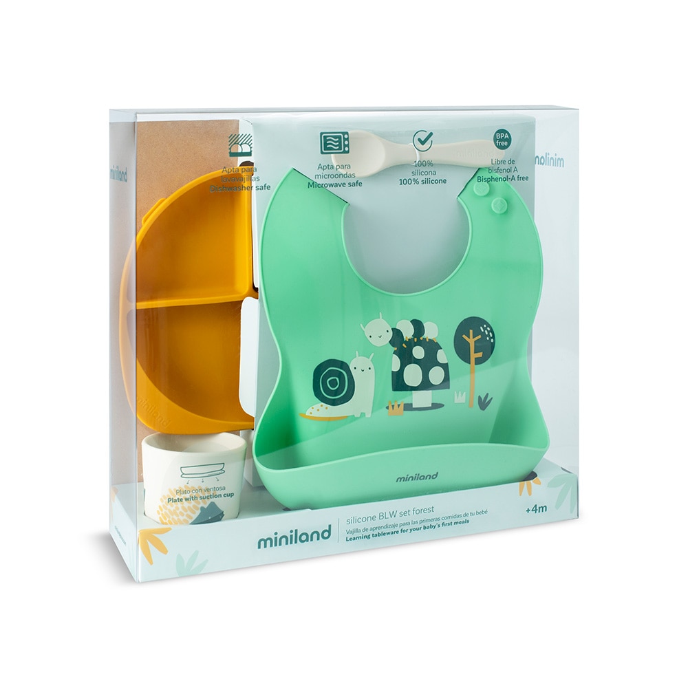 Vajilla 4 piezas Miniland silicona BLW - Verde anticuario Verde anticuario-8