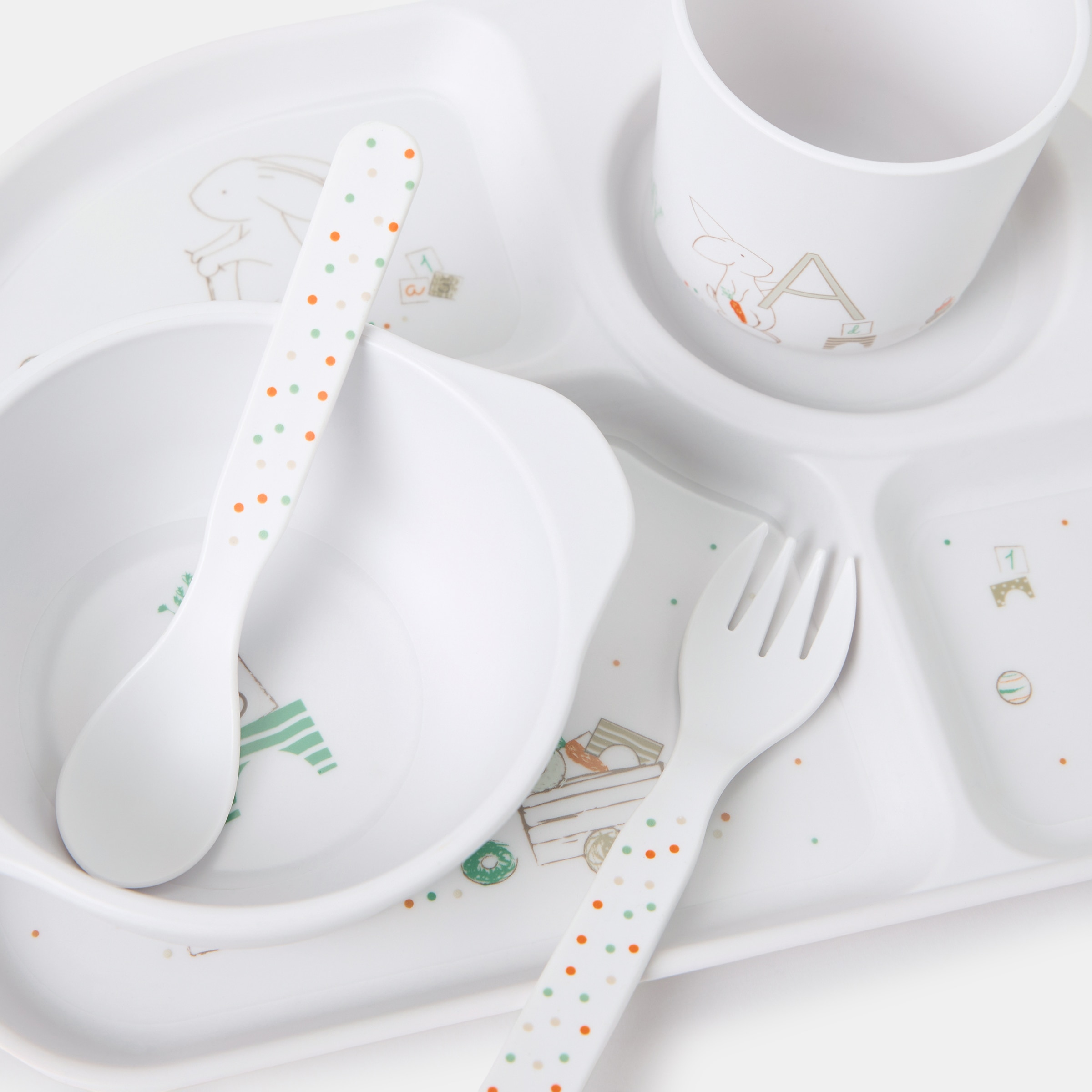 Conjunto de Refeição com Bandeja 5 Peças Cotton Juice Baby Home Coelho - Coleção Sésamo Bege-2