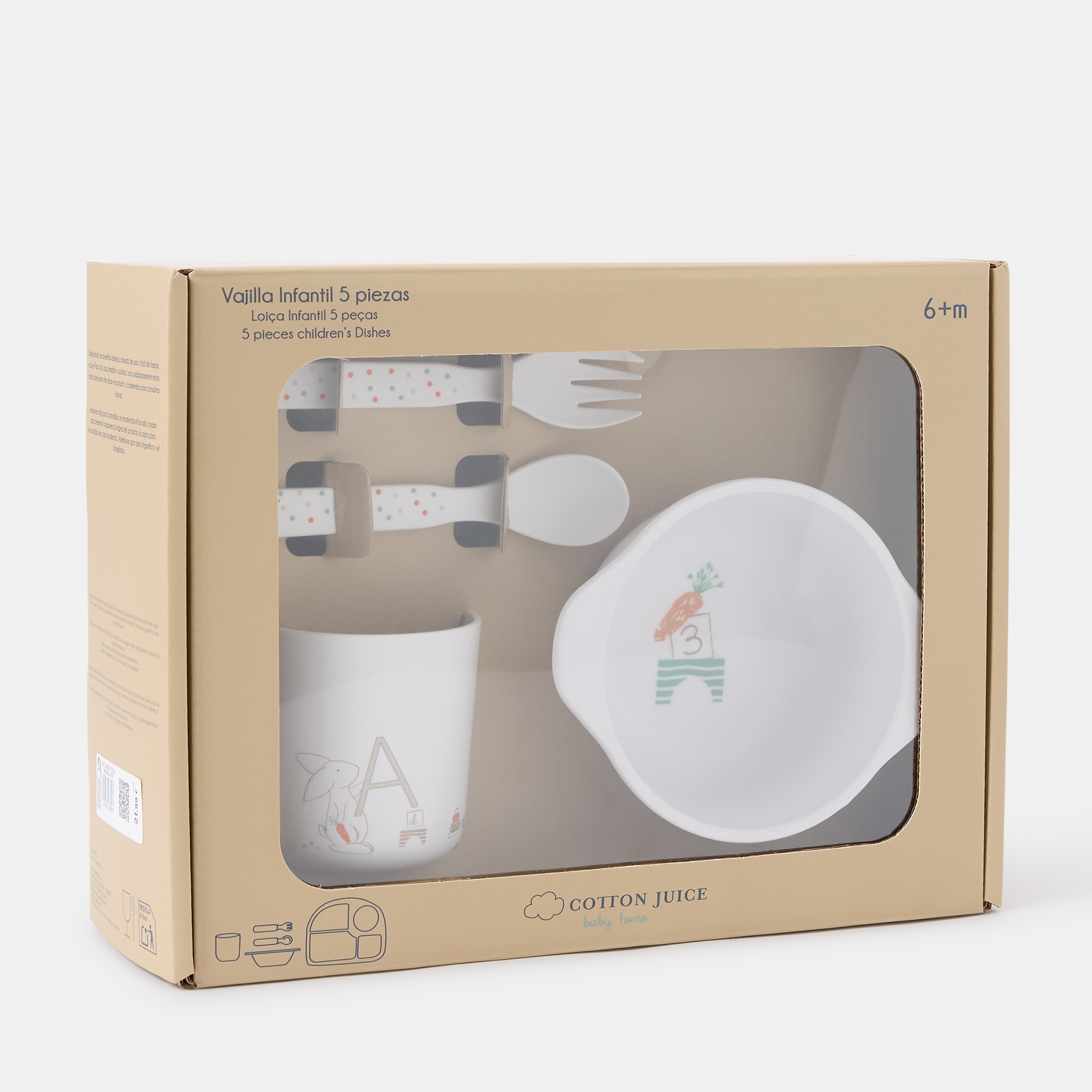 Conjunto de Refeição com Bandeja 5 Peças Cotton Juice Baby Home Coelho - Coleção Sésamo Bege-3