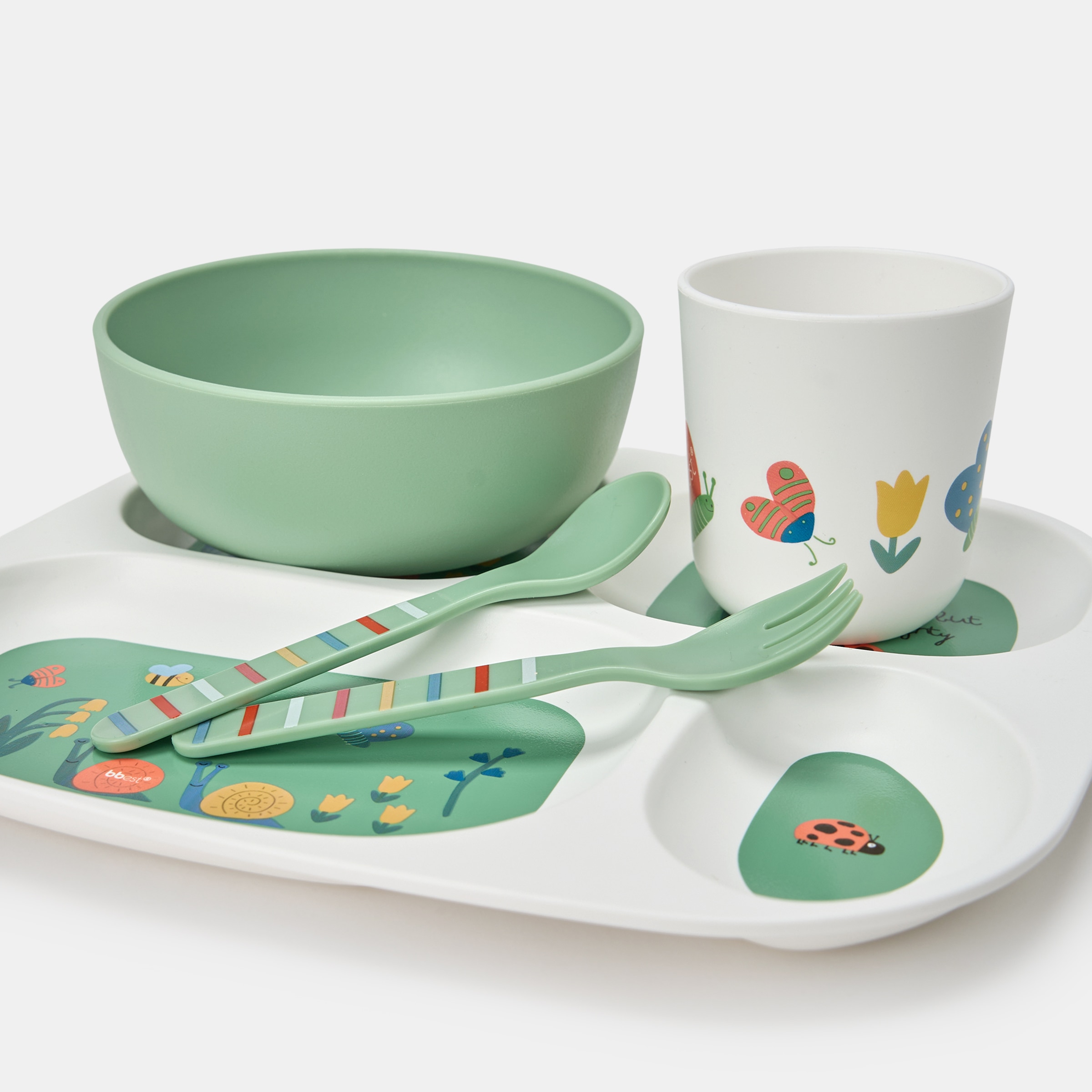 Conjunto de Refeição com Bandeja 5 Peças Bbest Abelhas - Coleção Little Bugs Verde Primavera-2