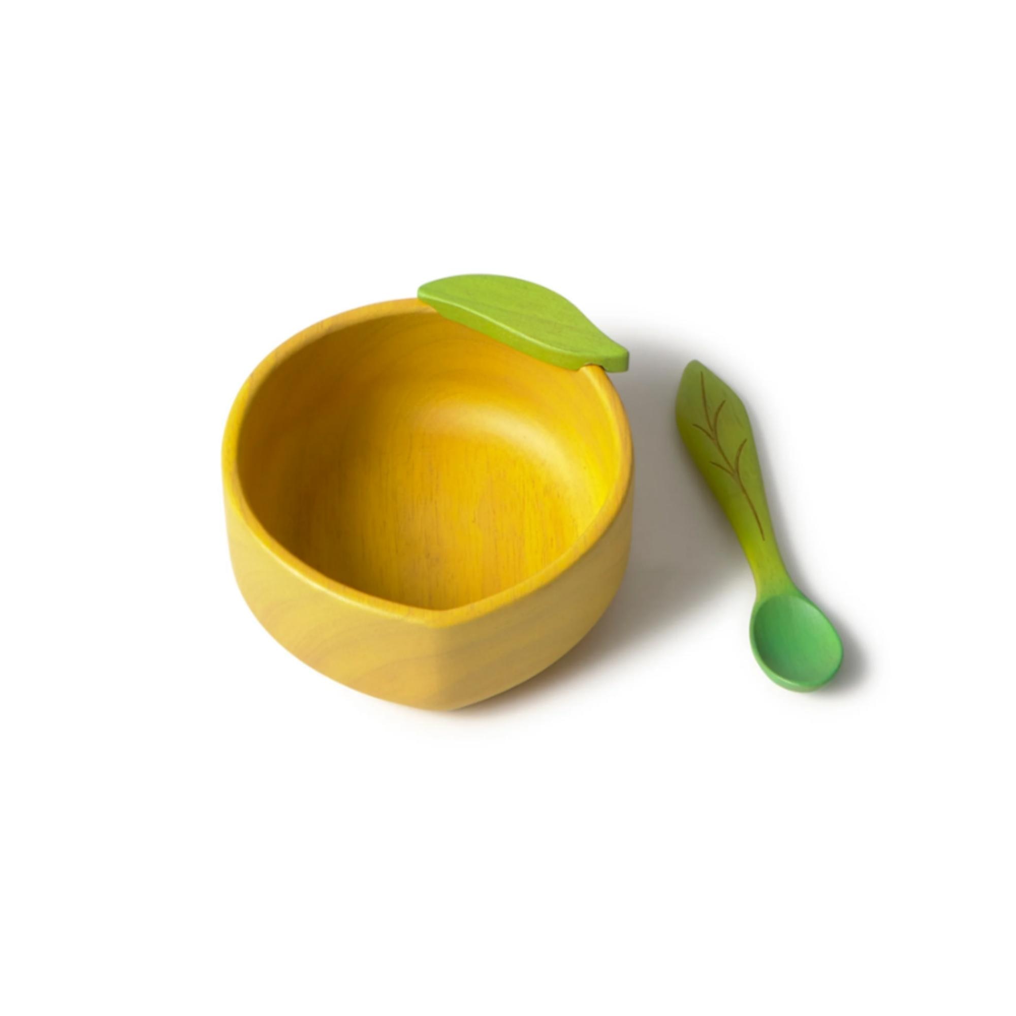 Bowl y Cuchara Oli&Carol en madera de Hevea - Amarillo Suave Amarillo Suave-2