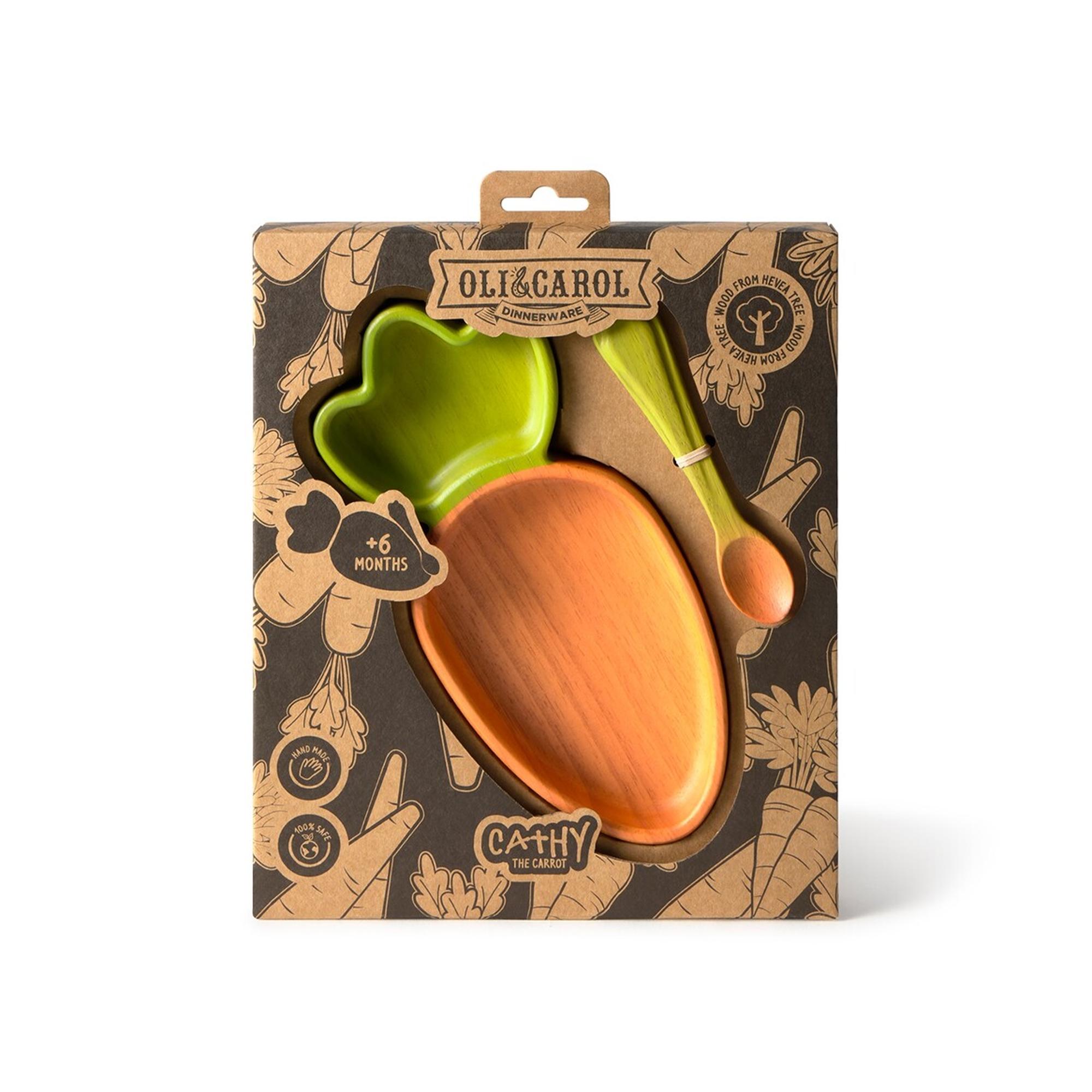 Prato e Colher em Madeira de Hévea Laranja-claro-5