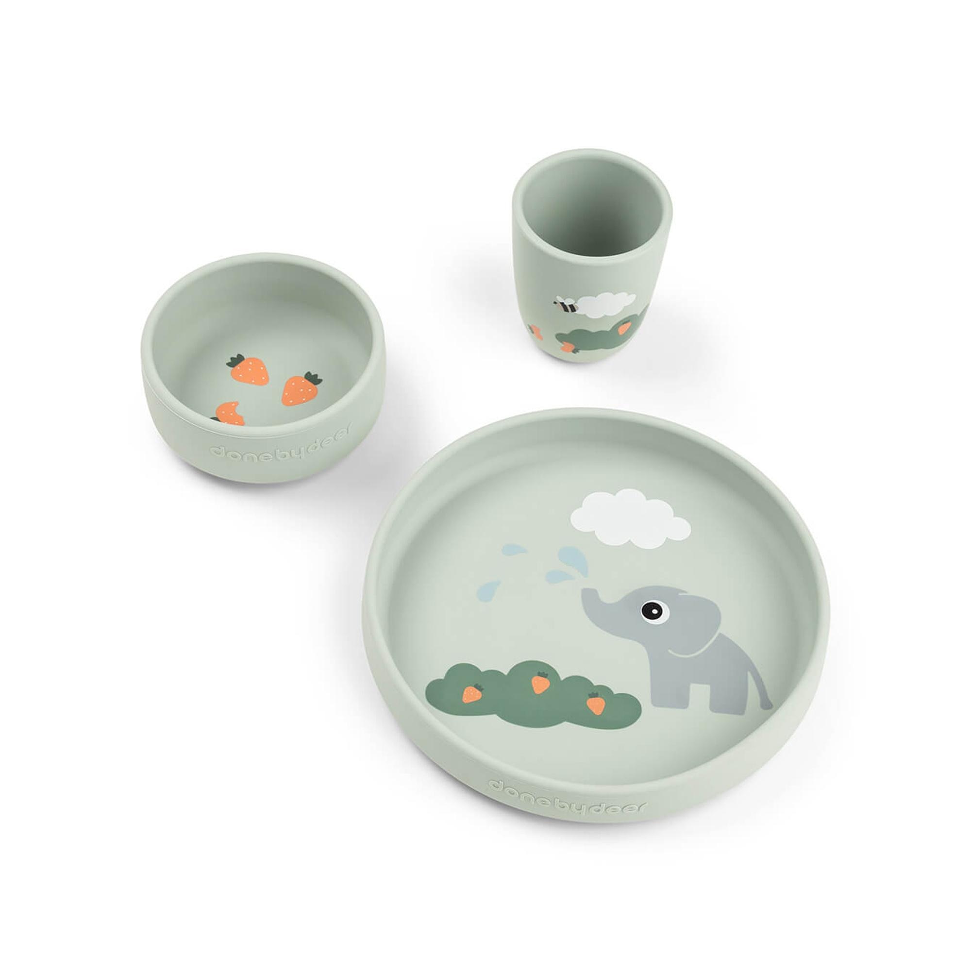 Set de vajilla Done by Deer silicona con plato y bowl con ventosa - Verde Agua Verde Agua-1