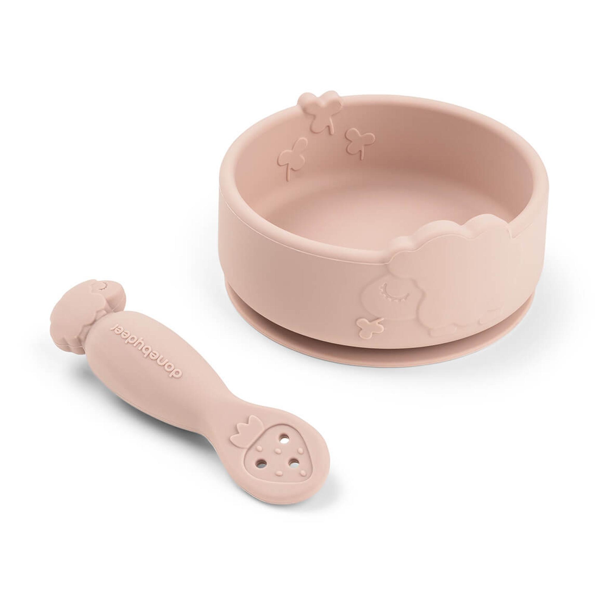 Set de vajilla aprendizaje Done by Deer silicona con ventosa, 2 piezas - Rosa claro Rosa claro-1