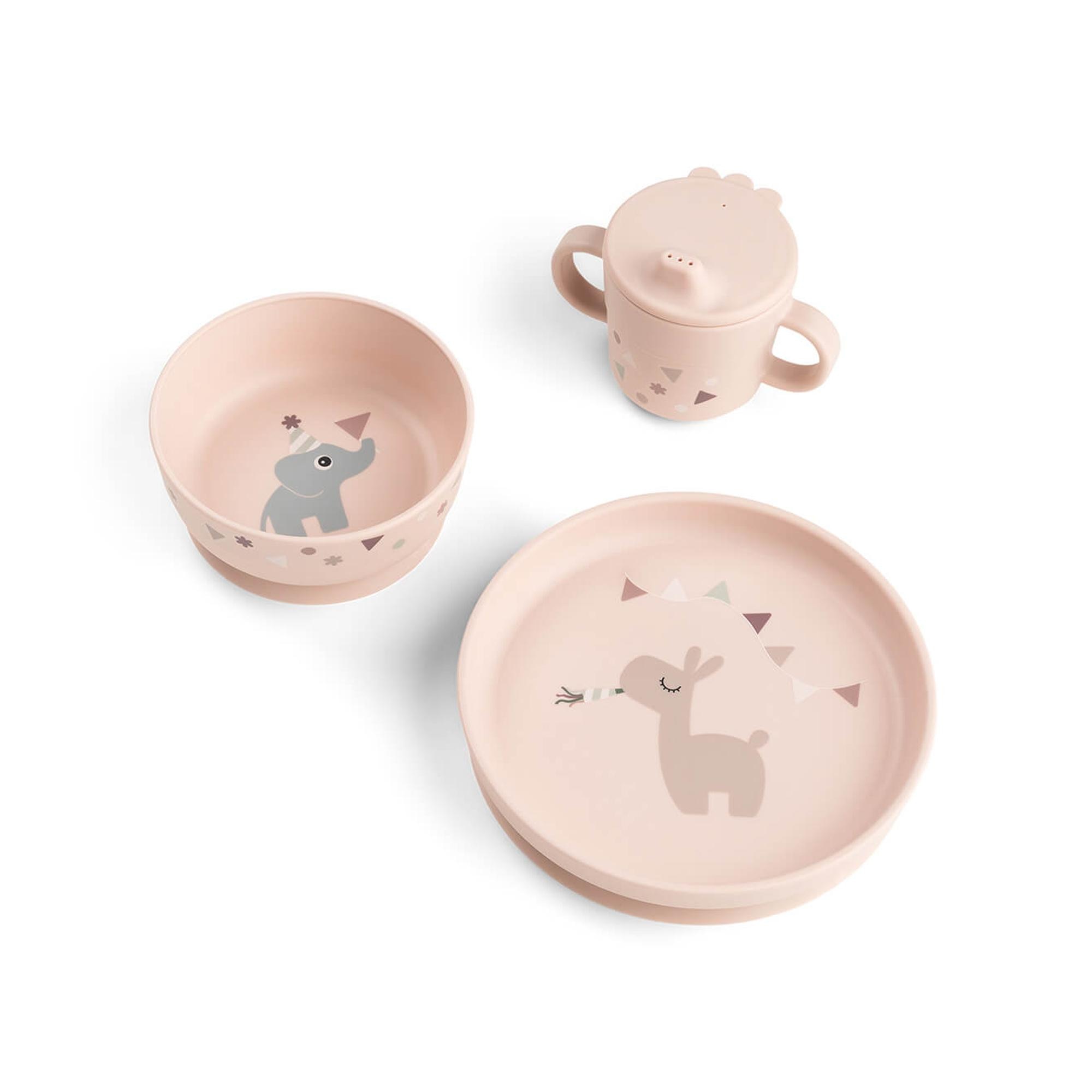 Set de vajilla Done by Deer con plato, bowl ventosa y taza de aprendizaje Celebration - Rosa claro Rosa claro-1