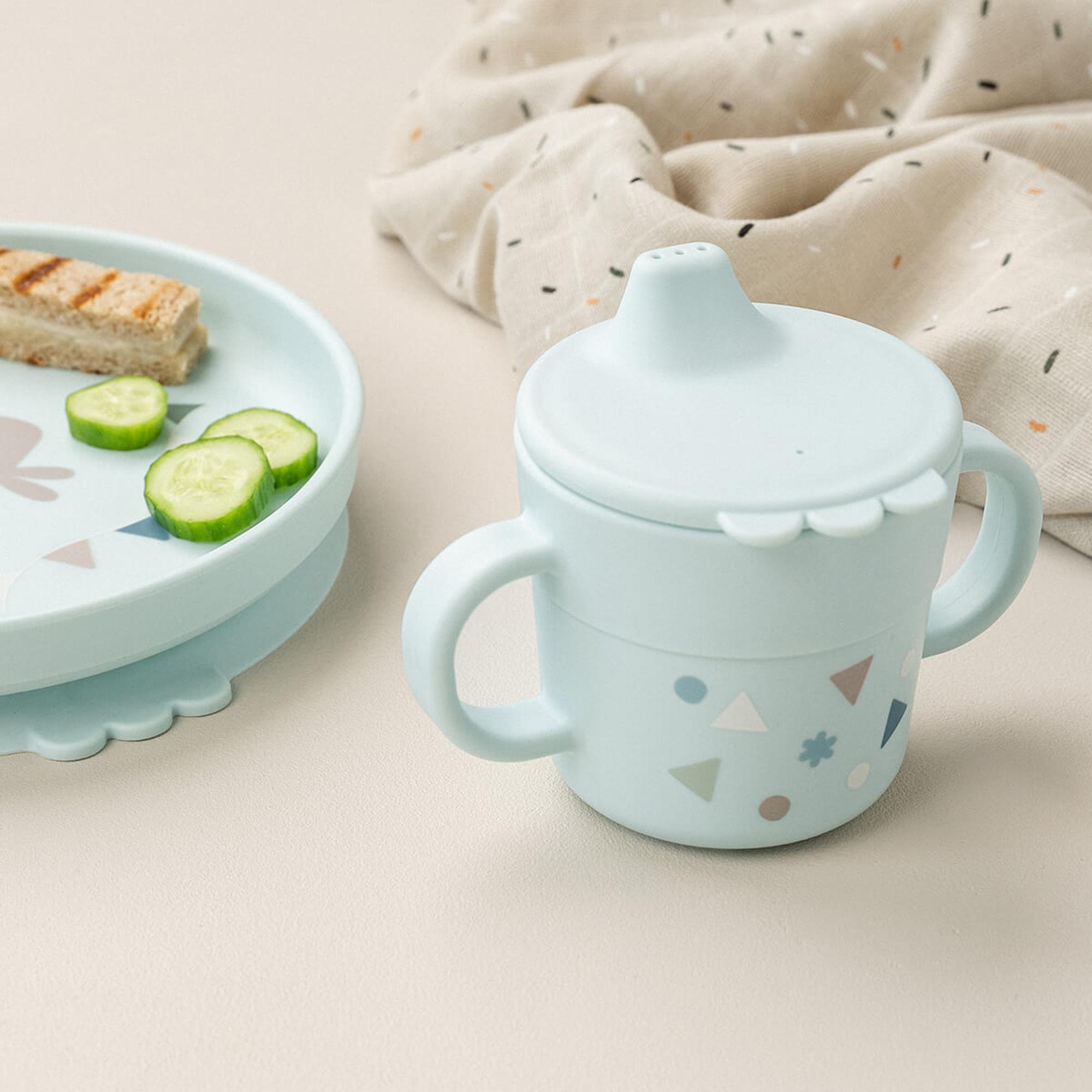 Conjunto de Loiça com Prato, Tigela de Ventosa e Copo de Aprendizagem Celebration Azul-claro-6