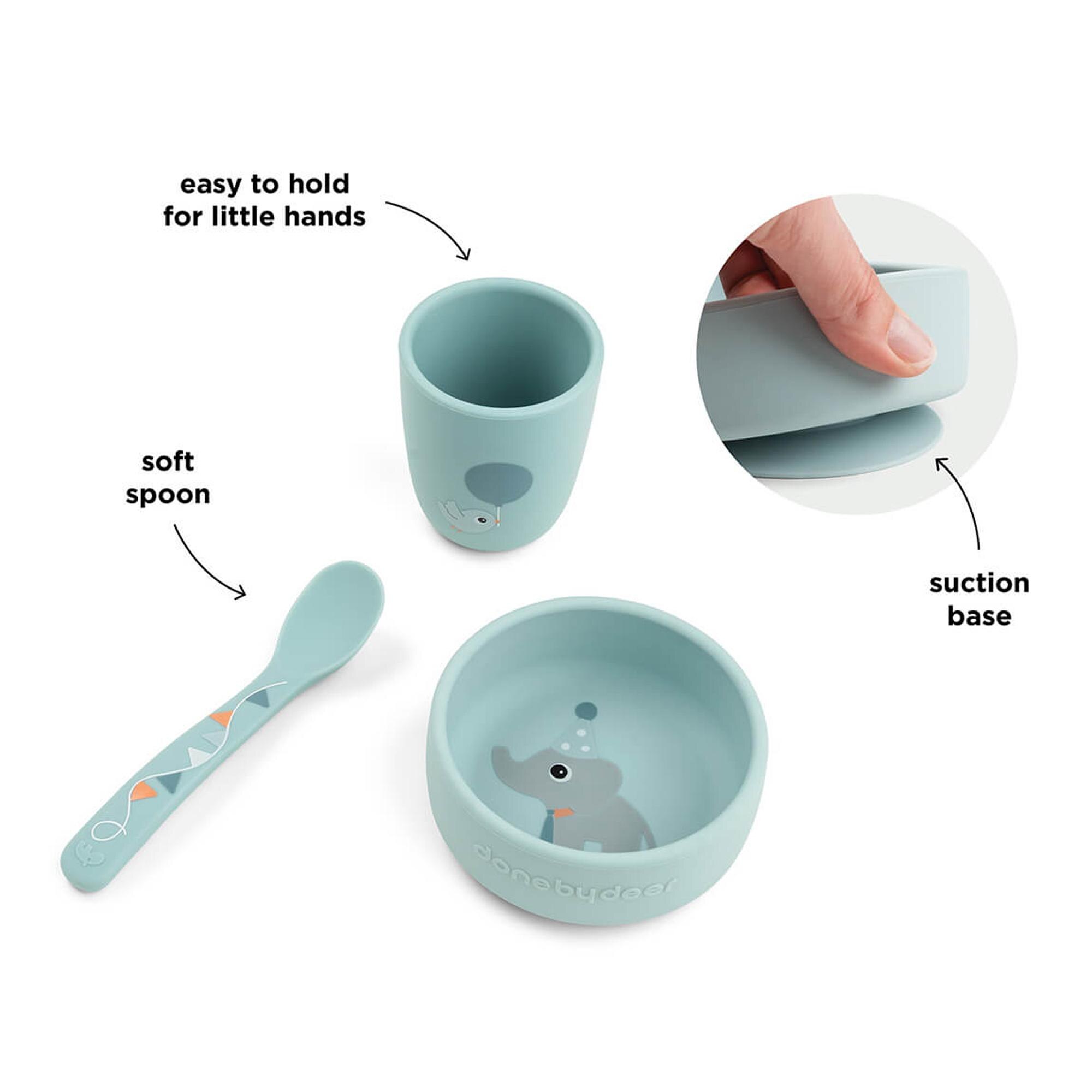 Conjunto a Minha Primeira Loiça de Silicone com Ventosa Celebration, 3 Peças Azul-claro-2