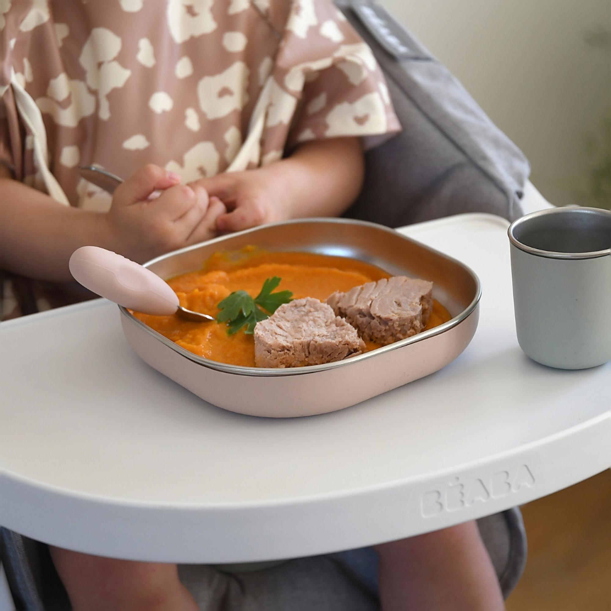 Loiça de 3 Peças de Inox e Silicone Apta para Micro-Ondas Rosa-claro-2