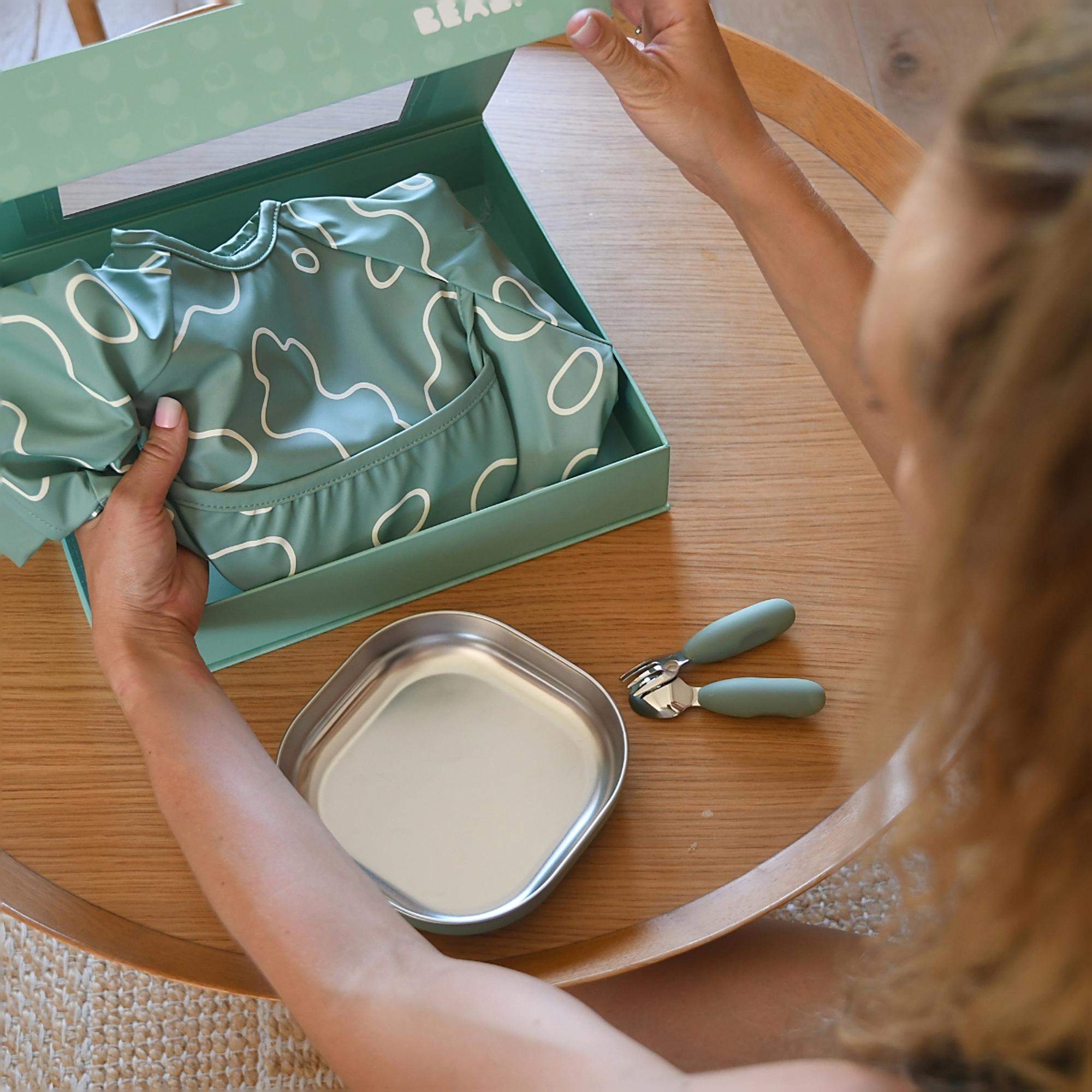 Loiça de 4 Peças em Aço Inoxidável e Silicone Verde Água-5