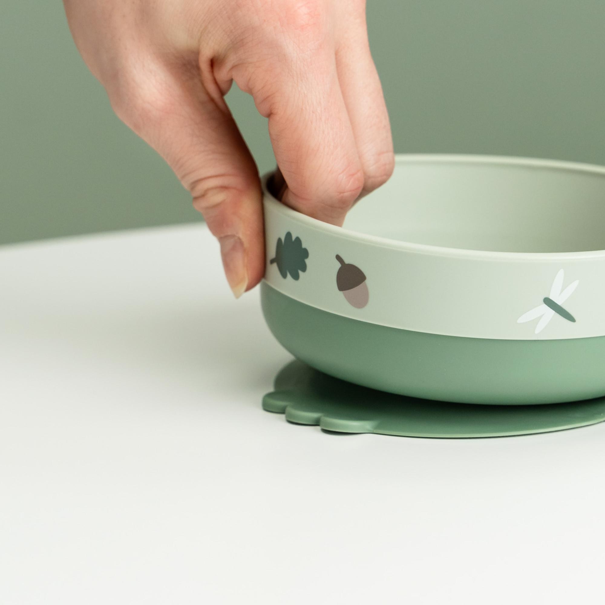 Conjunto de Loiça com Prato, Tigela de Ventosa e Copo Transparente Tiny Trails Verde Água-9