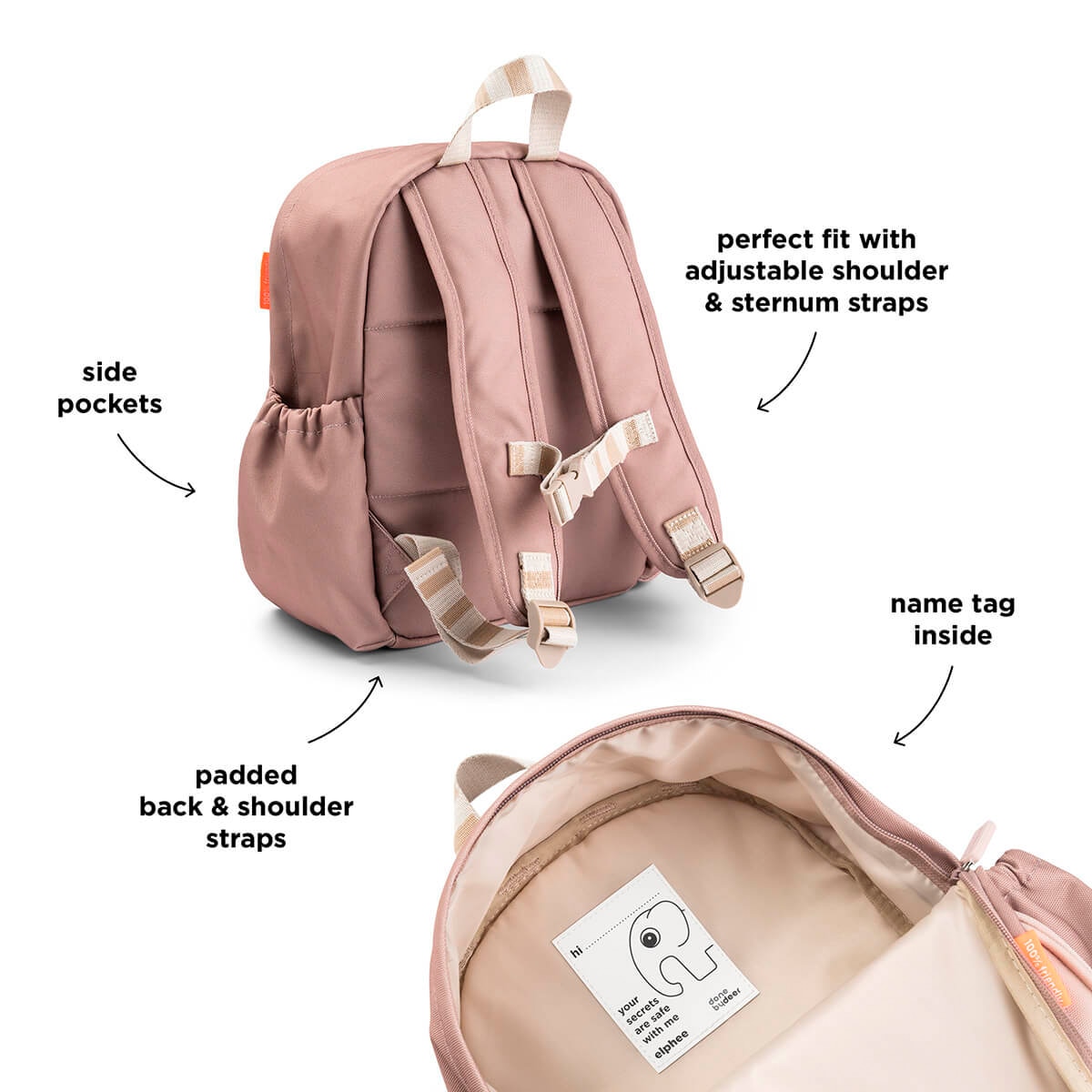Mochila infantil guardería Done by Deer impermeable - Rosa pálido Rosa pálido-3