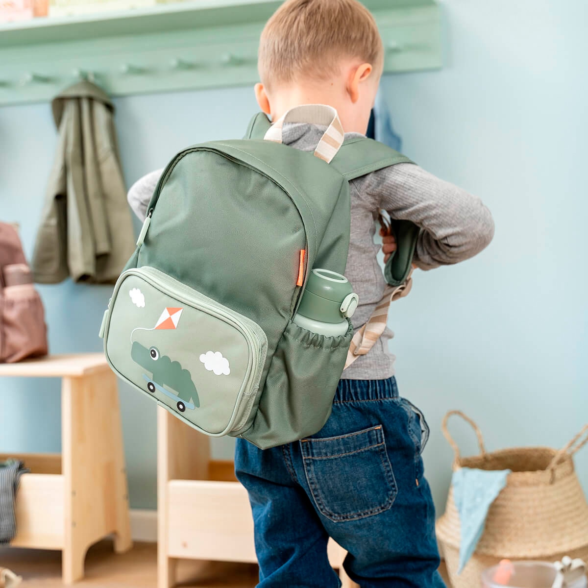 Mochila Infantil Impermeável Done by Deer Verde Água-4