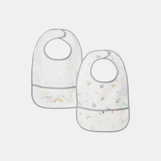 Pack 2 Baberos Cotton Juice Baby Home Mi primer A, B, C gris estampado