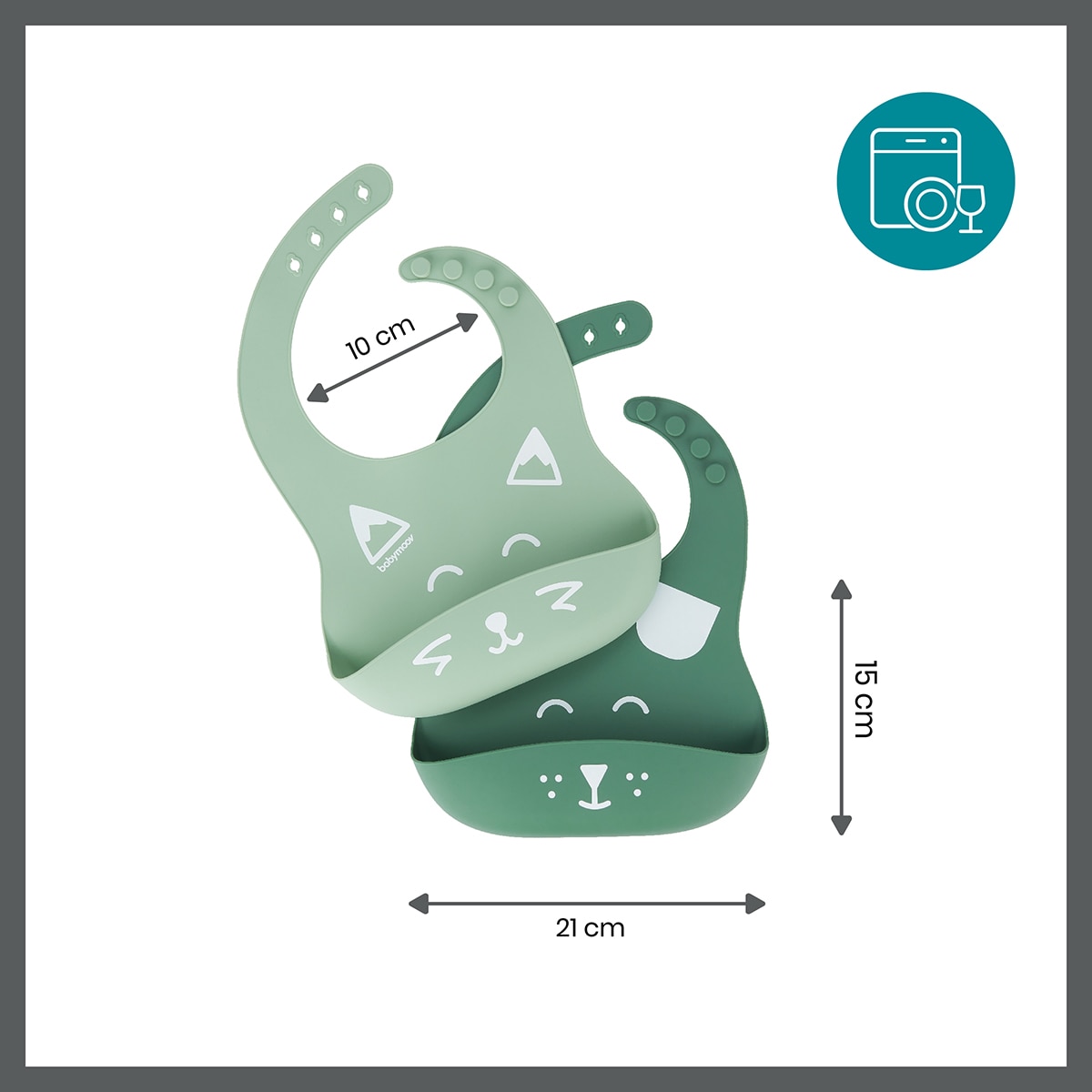 Lote de 2 Babetes de Silicone Bib'Isy Verde Água-3