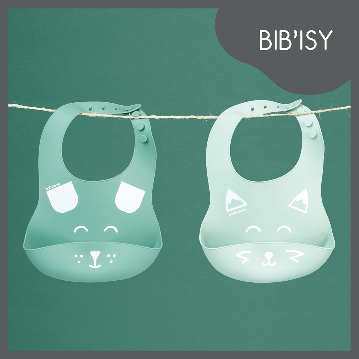 Lote de 2 Babetes de Silicone Bib'Isy Verde Água-4