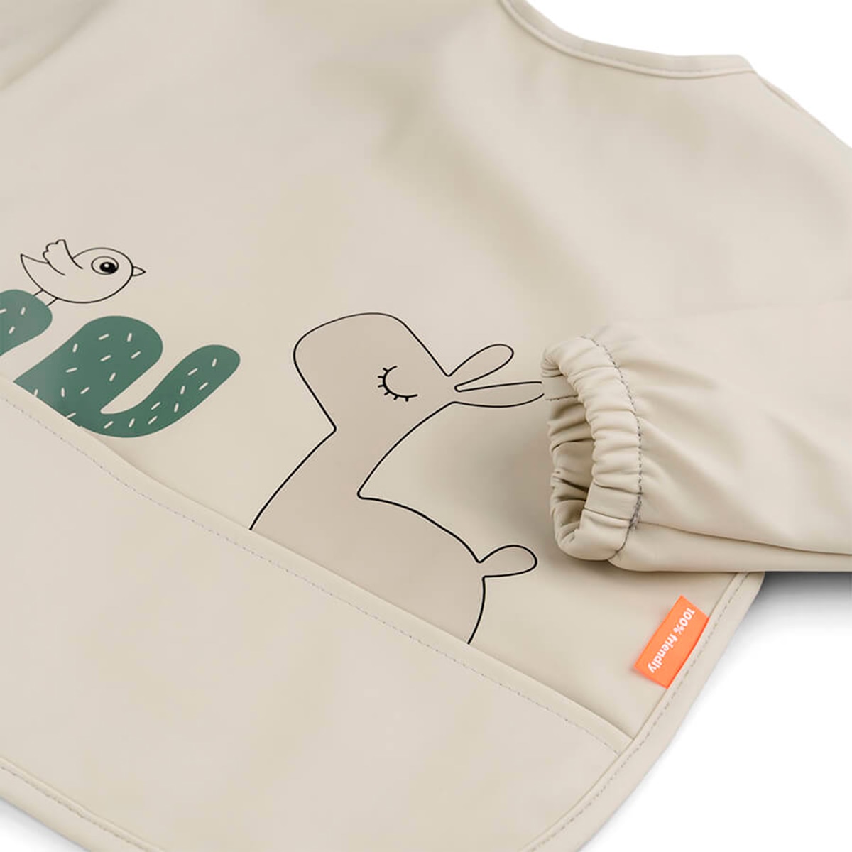 Babete Impermeável com Bolso para Migalhas e Mangas Bege-2
