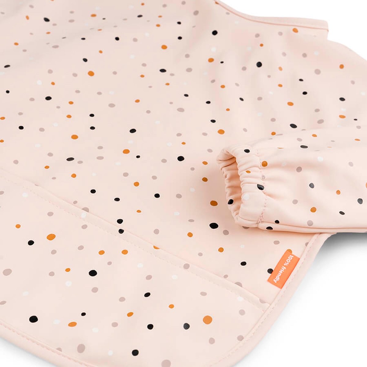 Babero impermeable Done by Deer con bolsillo recoge migas y mangas Happy dots - Rosa pastel Rosa pastel-4
