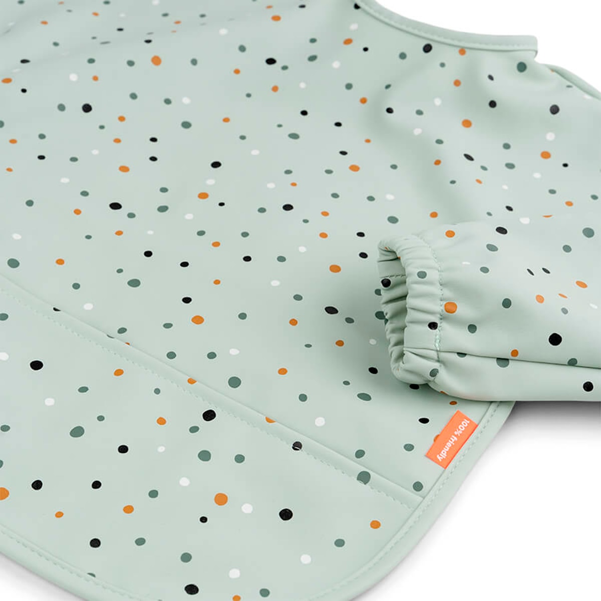 Babete Impermeável com Bolso para Migalhas e Mangas Happy Dots Verde-antiquário-2
